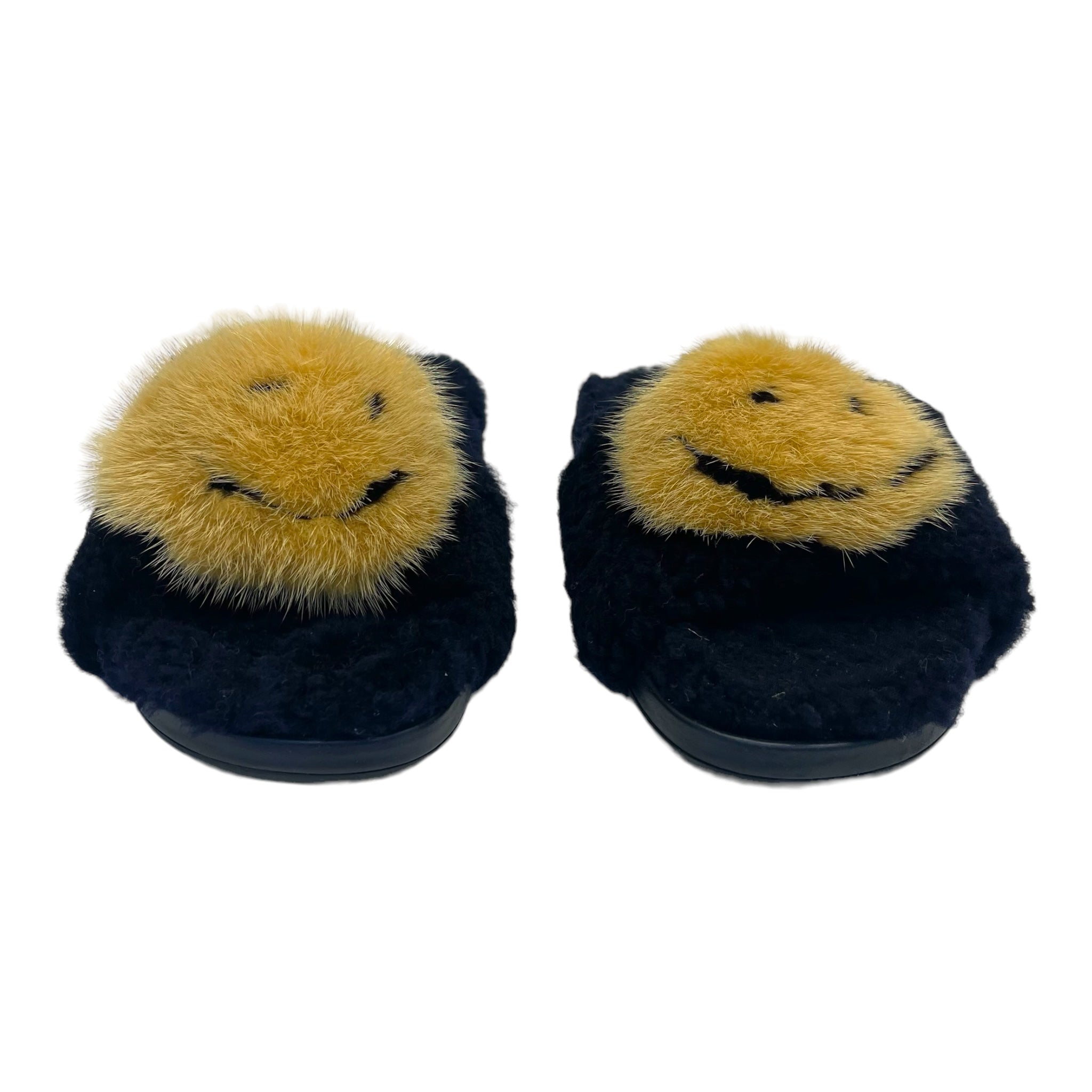 Anya Hindmarch Smiley Shearling And Fur Flat Slides Size EU 35