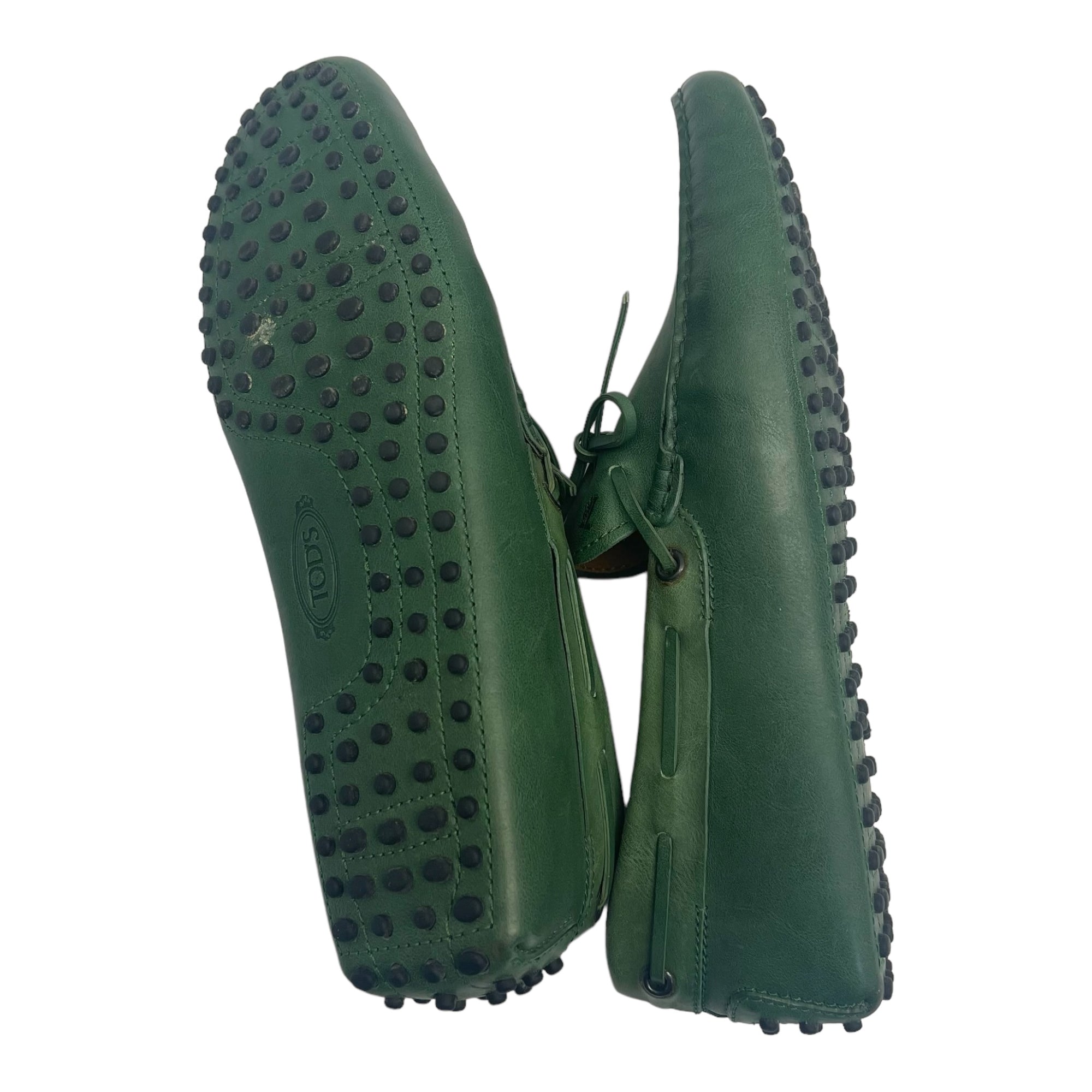 Tod's Green Leather Gommino Slip On Loafers Size EU 40