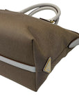 Prada Beige Leather Logo Embossed Zip Tote