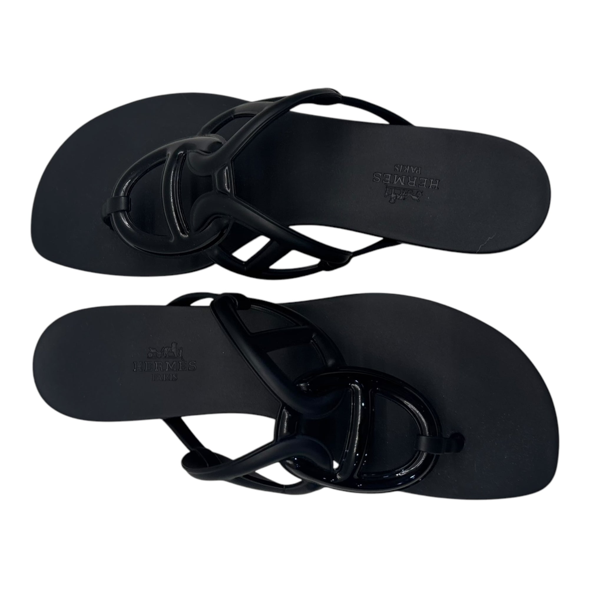 Hermes Black Rubber Egerie Thong Flats EU 38