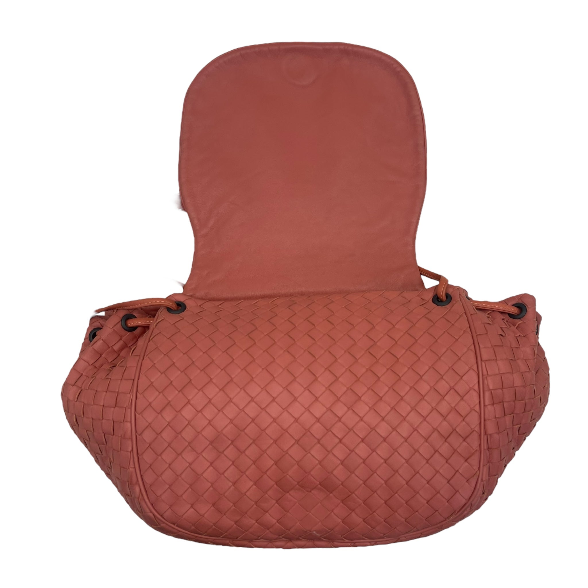 Bottega Veneta Cinnamon Brown Intrecciato Leather Drawstring Flap Crossbody Bag