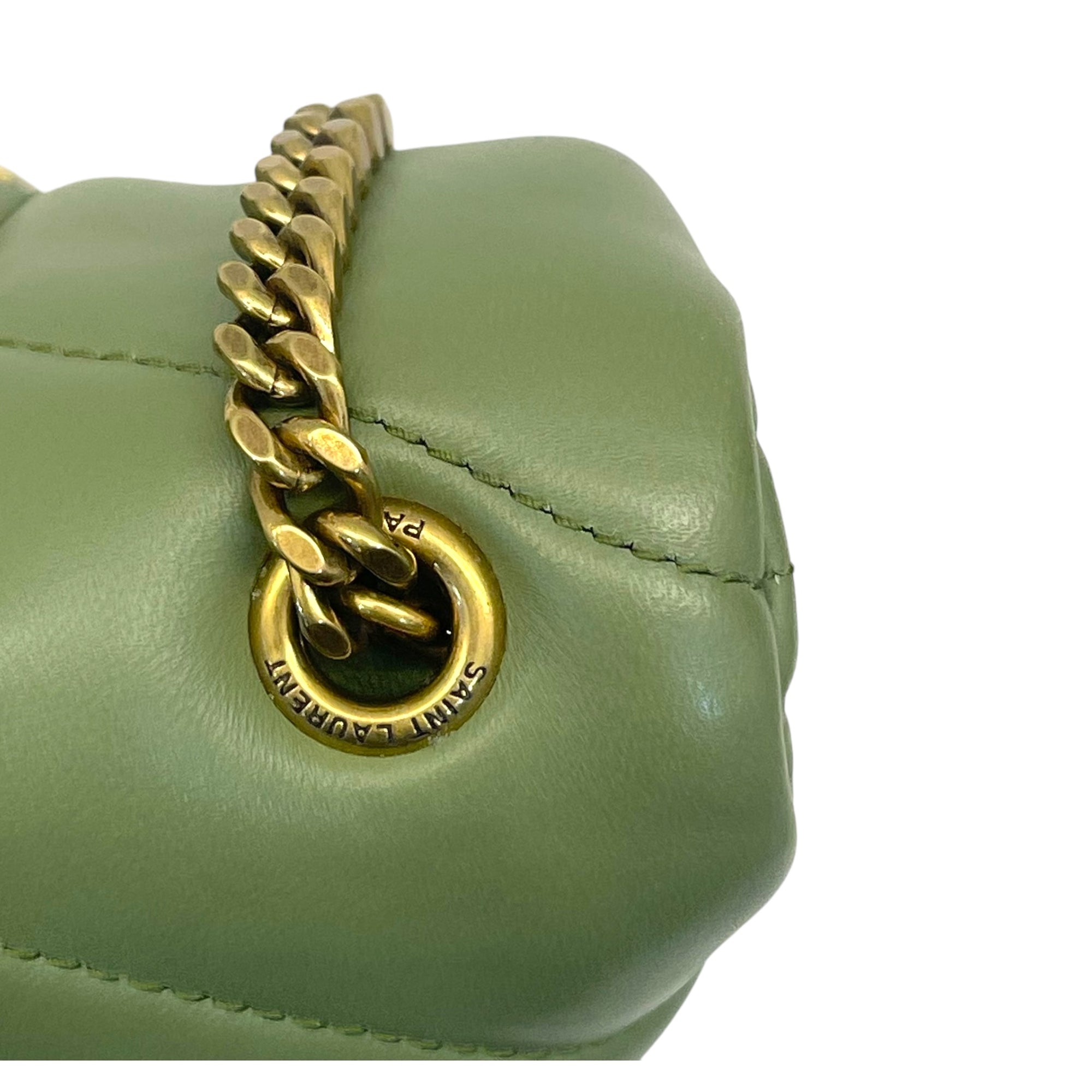 Saint Laurent Olive Puffer Leather Medium Loulou Shoulder Bag