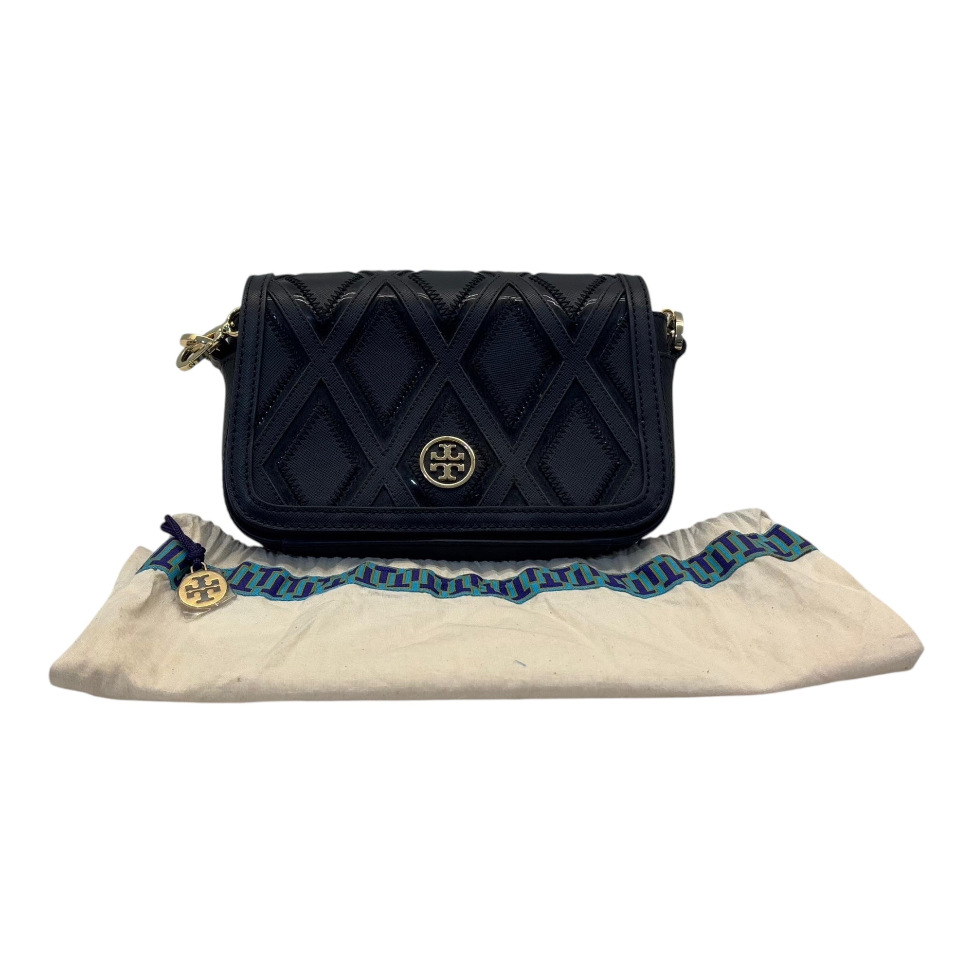 Tory Burch Black Leather and Suede Patchwork Robinson Chain Shoulder Bag
