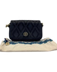 Tory Burch Black Leather and Suede Patchwork Robinson Chain Shoulder Bag