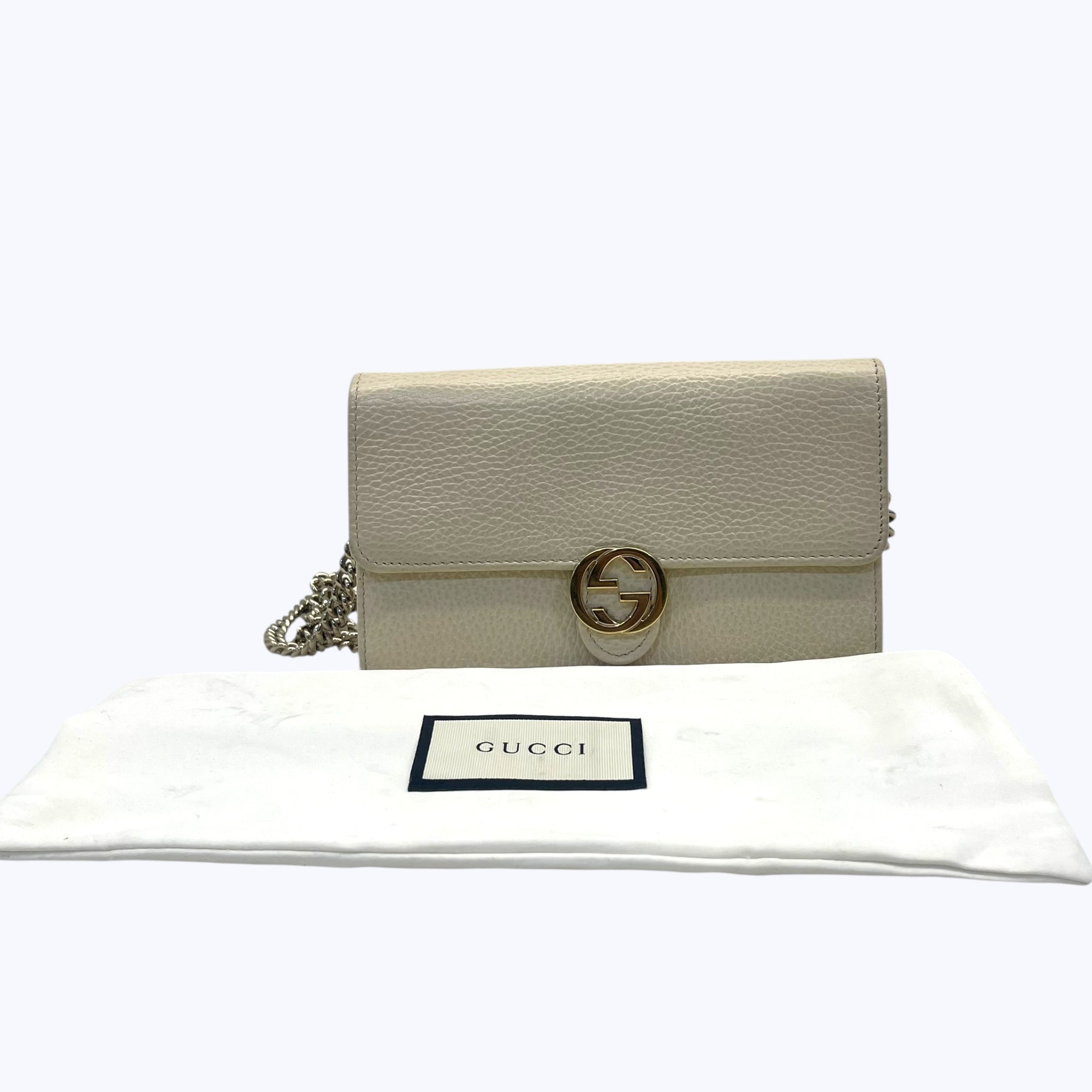 Gucci Cream Leather Interlocking G Flap Chain Clutch