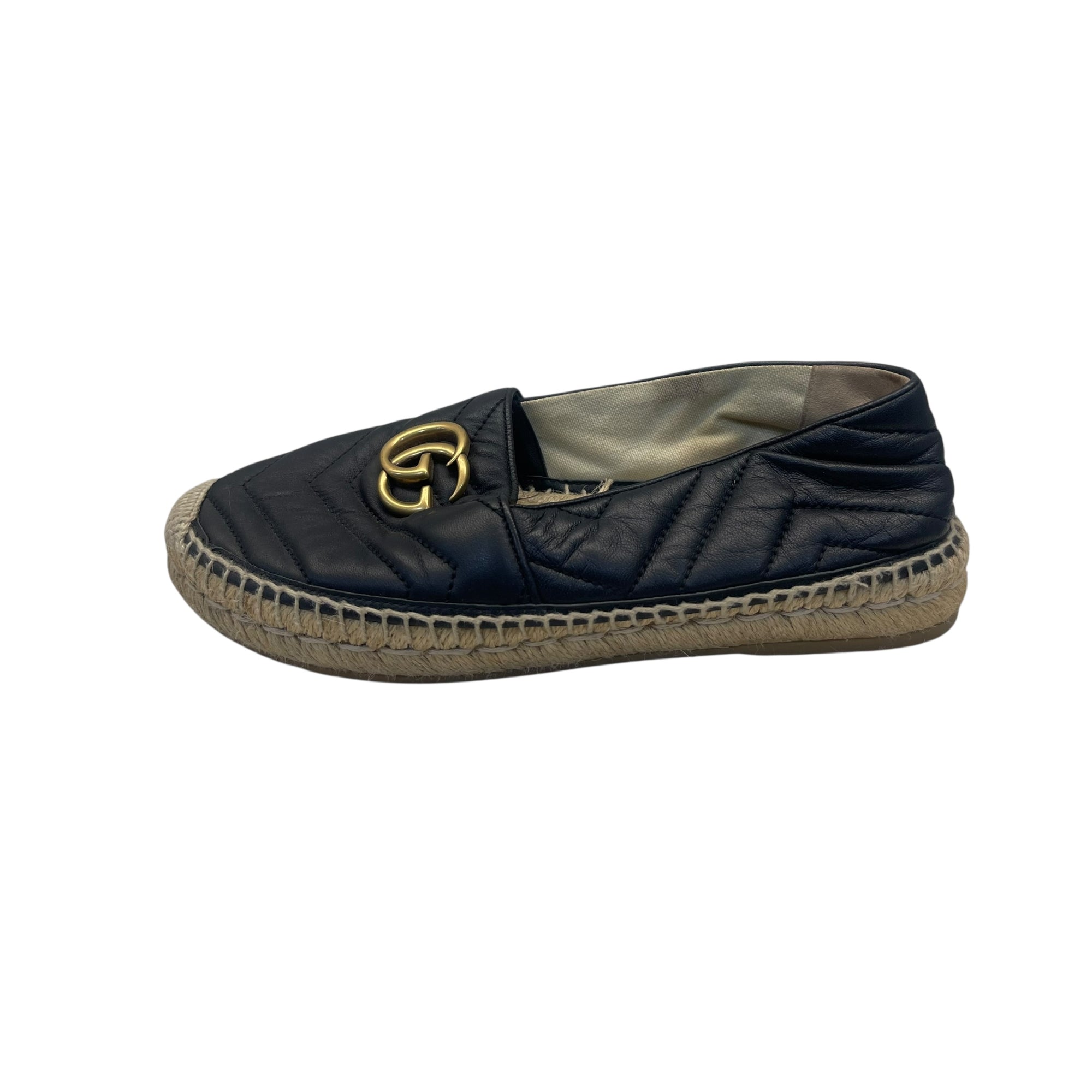 Gucci Black Leather GG Marmont Espadrilles EU 38.5