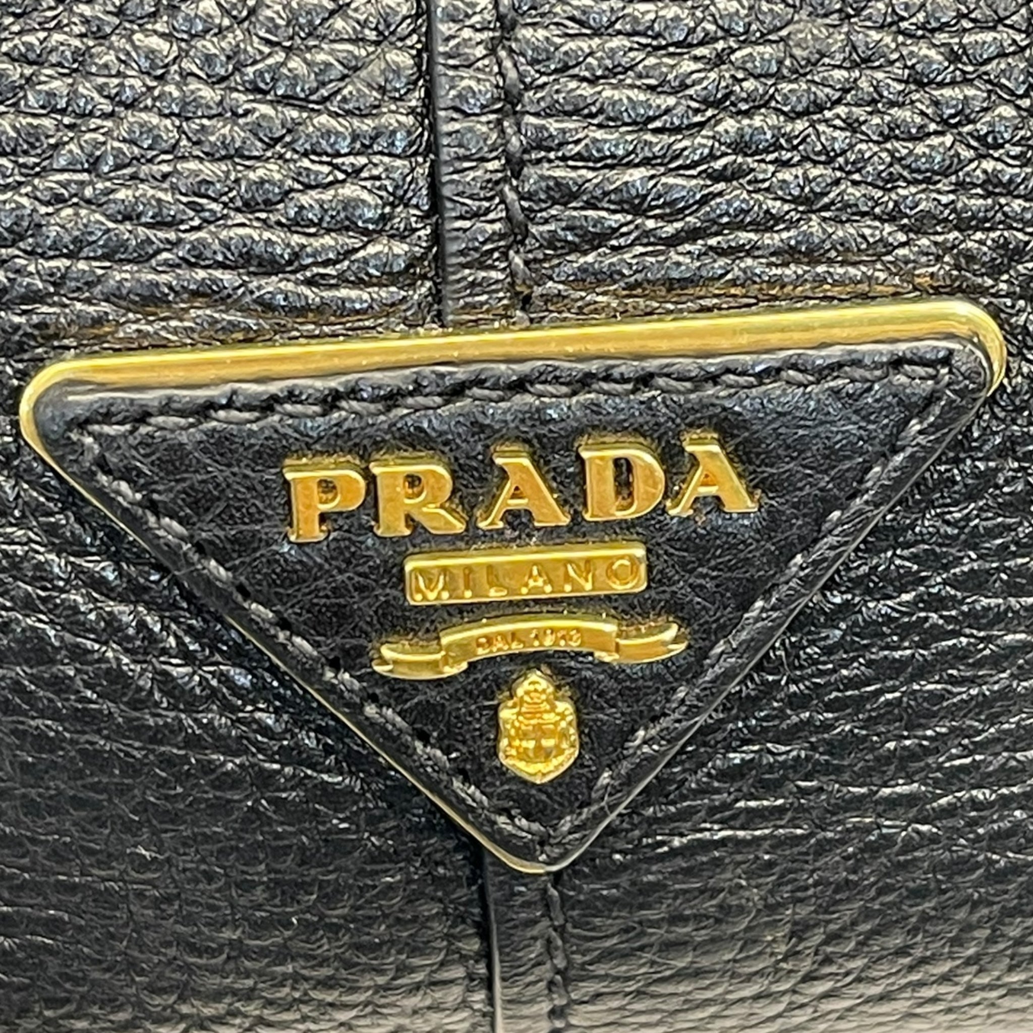 Prada Vitello Phenix Black Leather Embossed Logo Hobo Tote Bag