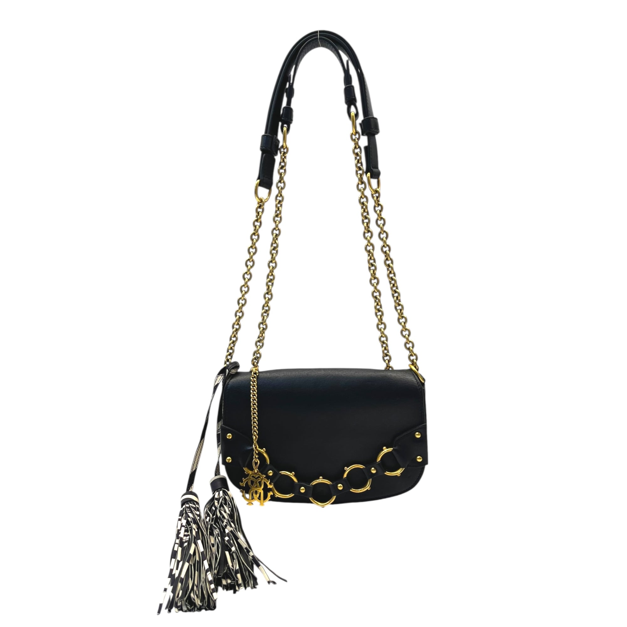 Roberto Cavalli Black Leather Crossbody Bag