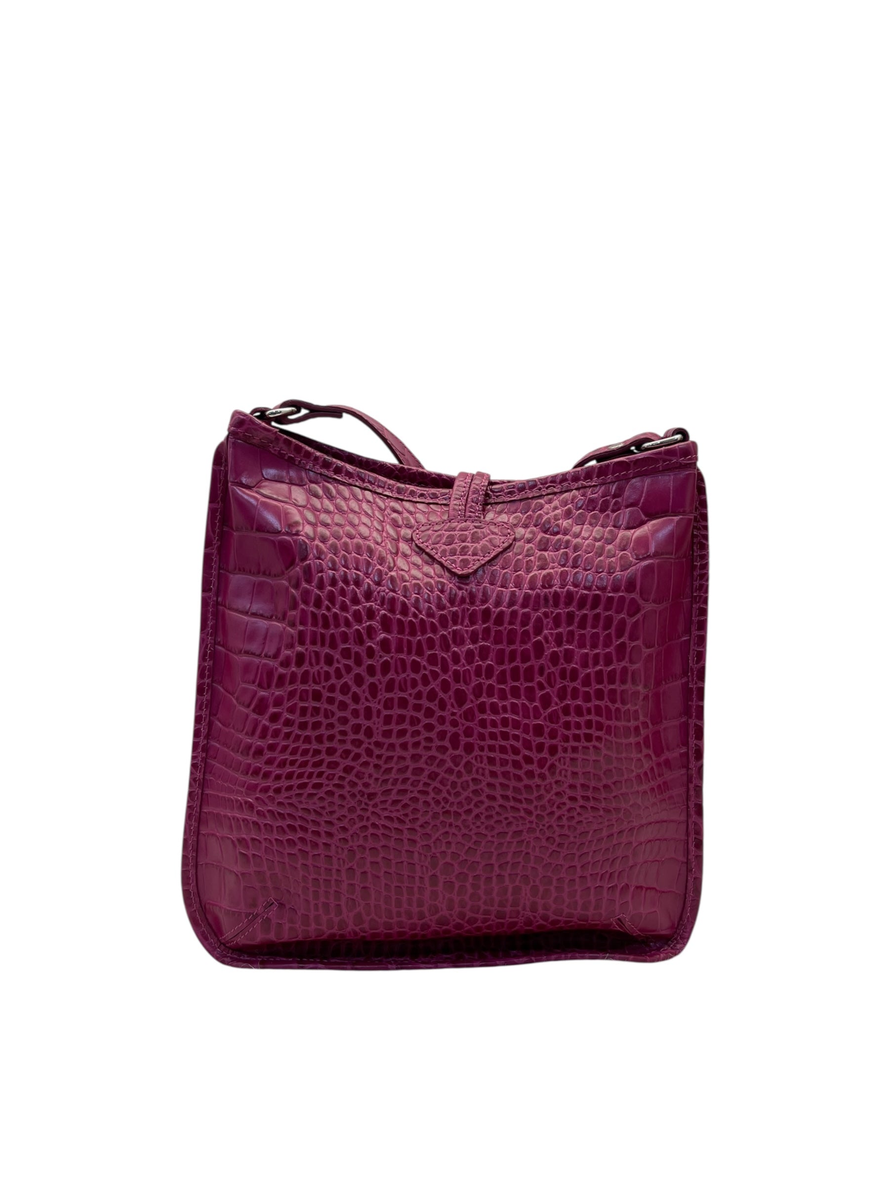 Longchamp Pink Croc Embossed Leather Crossbody Bag