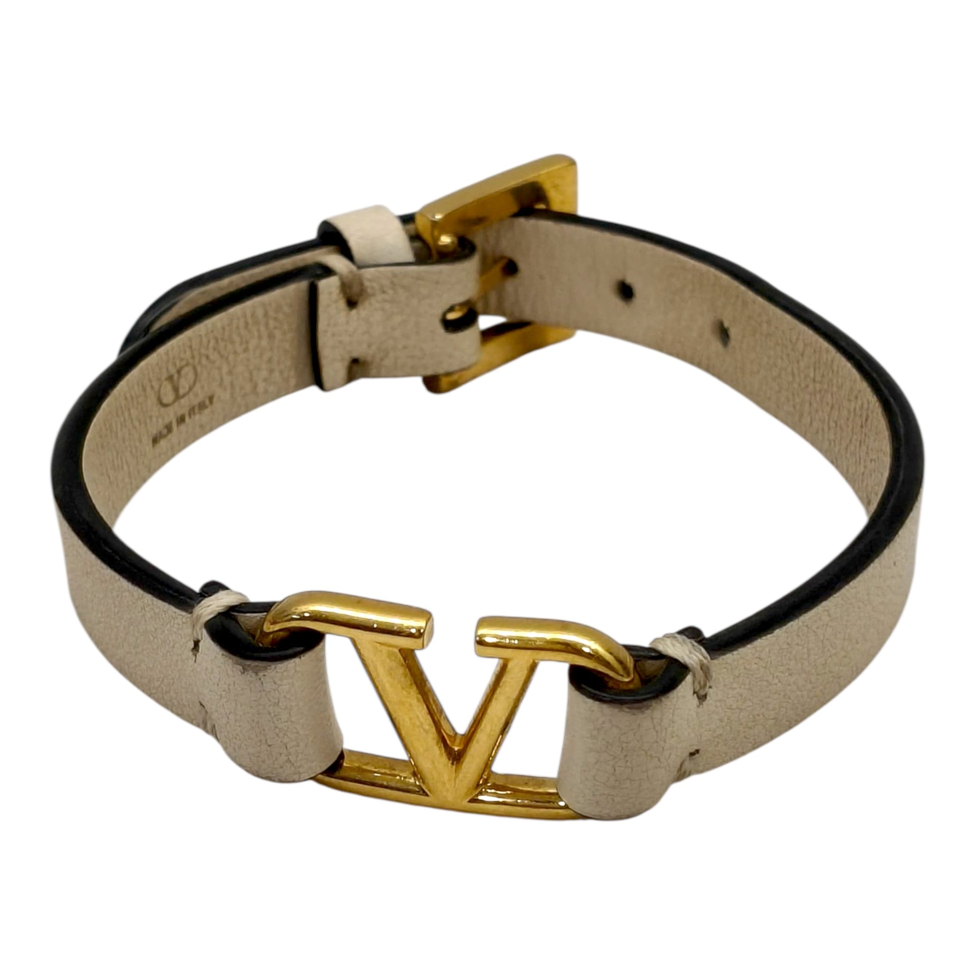 Valentino Vlogo Leather Gold Tone Bracelet