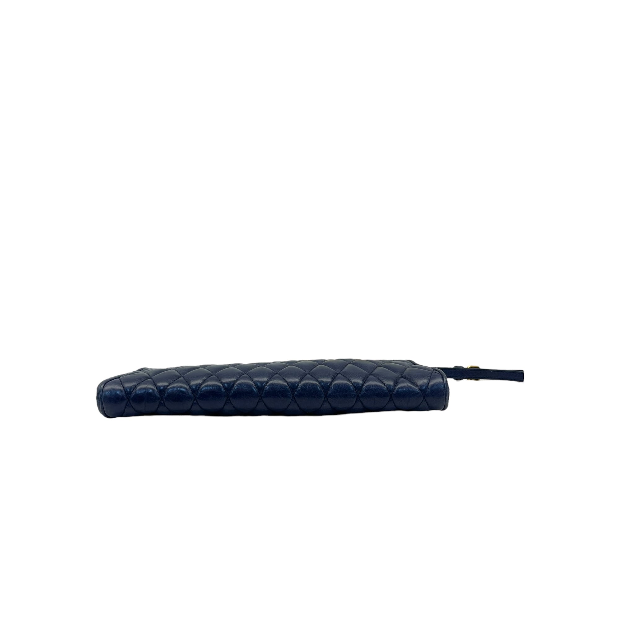 Miu Miu Blue Diamond Quilted Leather Zip Wristlet Clutch