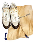 Louis Vuitton White/Brown Leather and Monogram Canvas Run Away Low Top Sneakers
