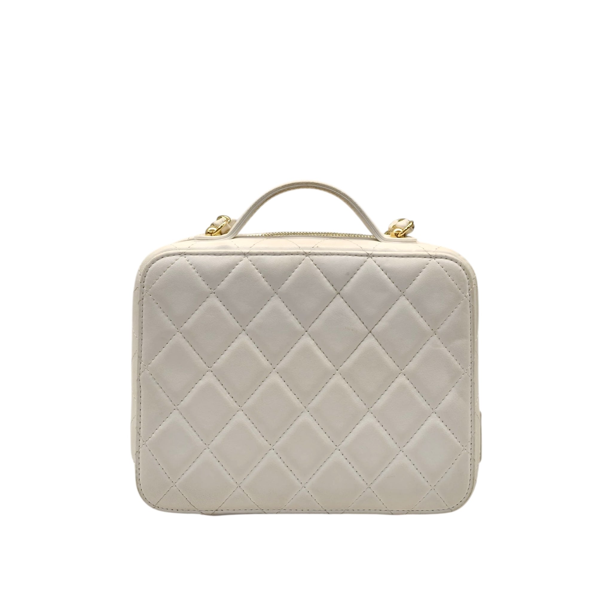Gold Chanel Medium Lambskin Golden Plate Vanity Case Satchel