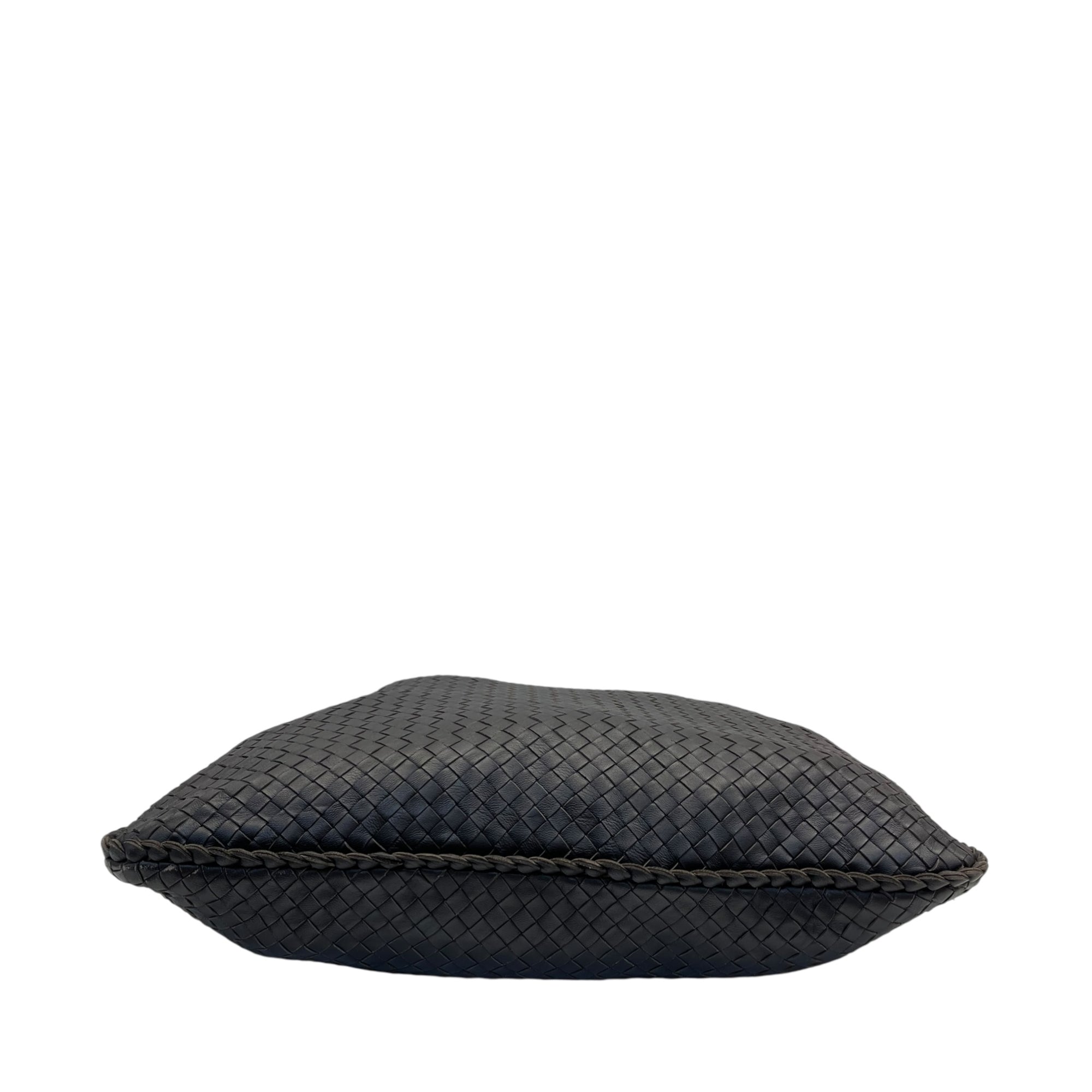 Bottega Veneta Black Intrecciato Woven Leather Maxi Veneta Hobo Bag