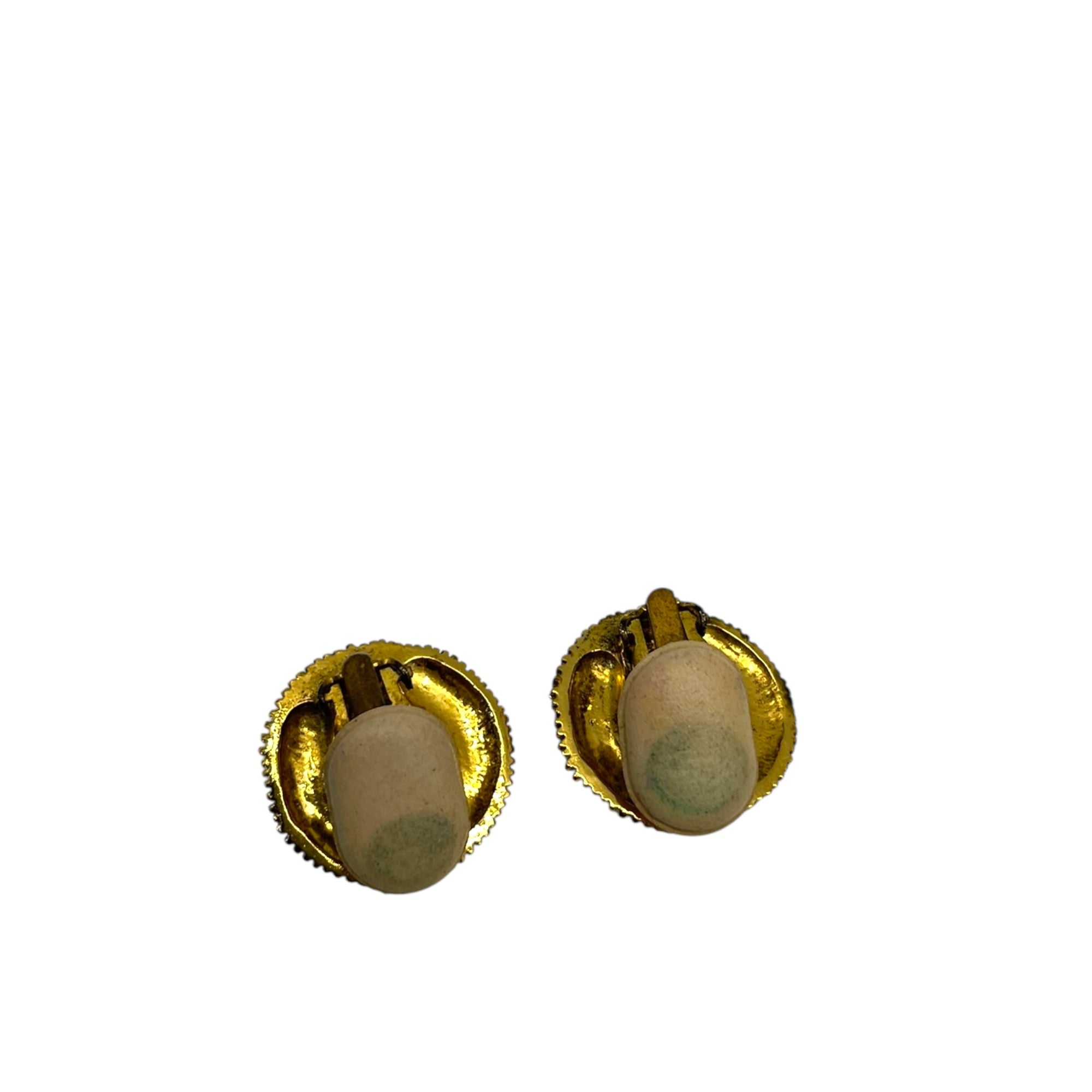 Chanel Vintage Gold Metal Faux Pearls Clip On Earrings Golden