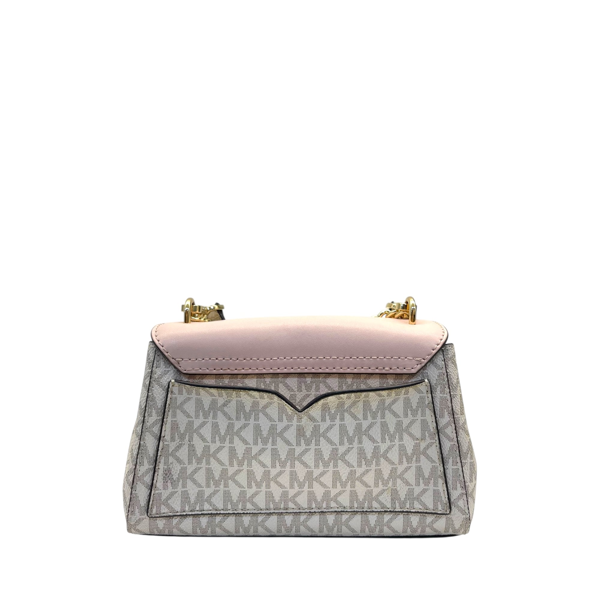 Michael Kors White/Pink Signature Coated Canvas And Leather Small Lita Crossbody Bag