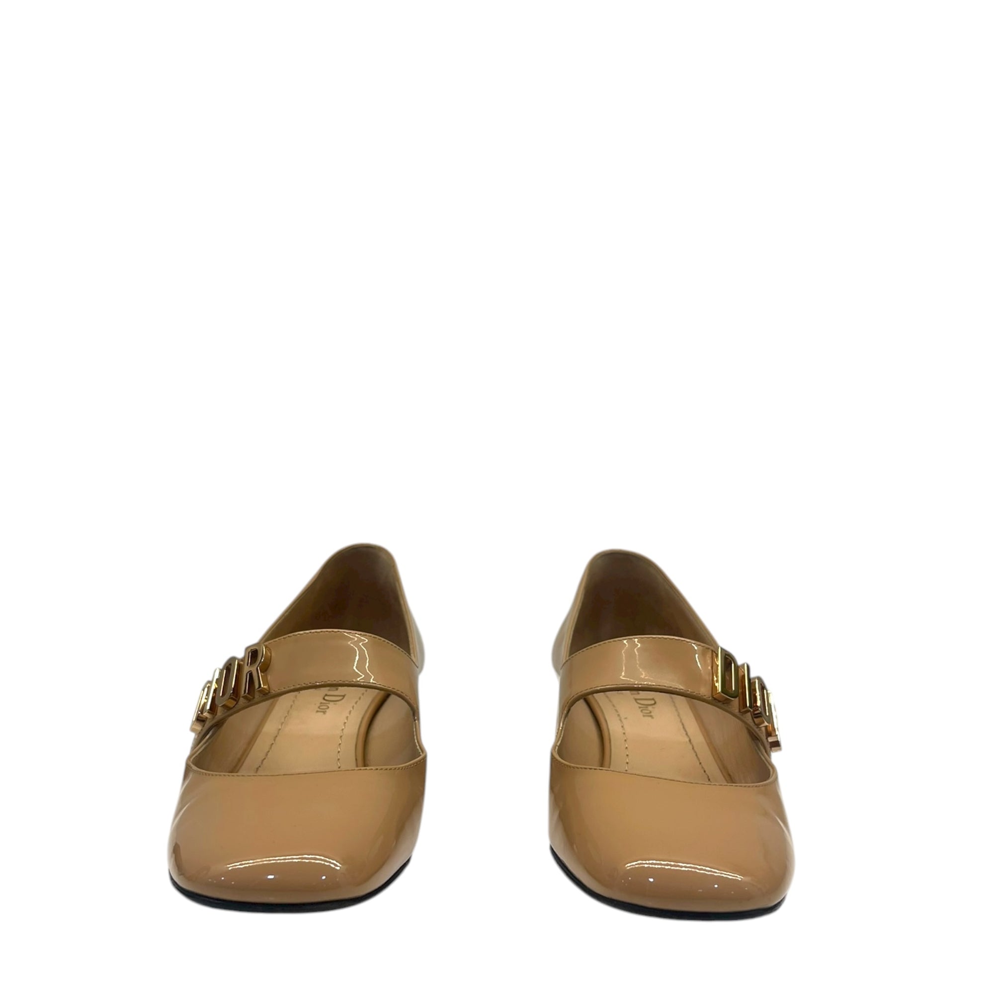 Christian Dior Beige Patent Leather Baby-D Bellet Pumps Size - 37