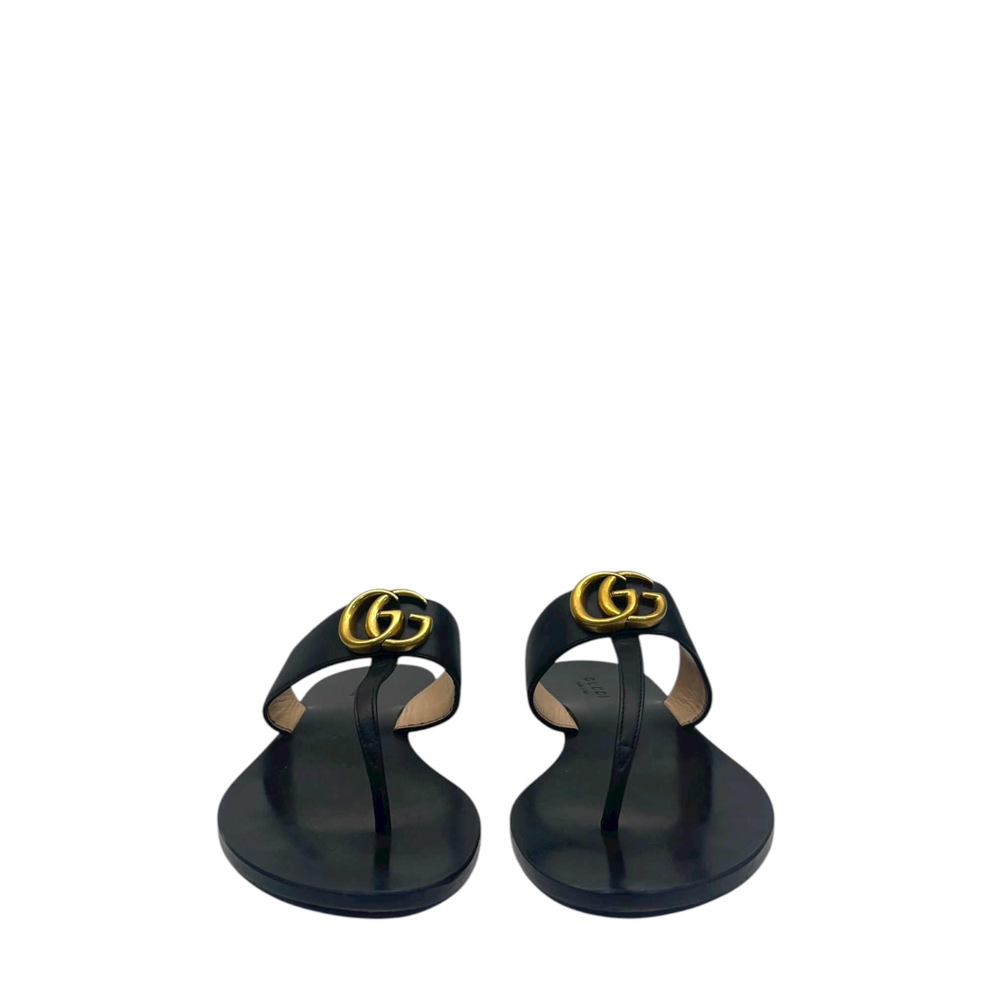 Gucci Black Leather GG Marmont Thong Flats EU 37