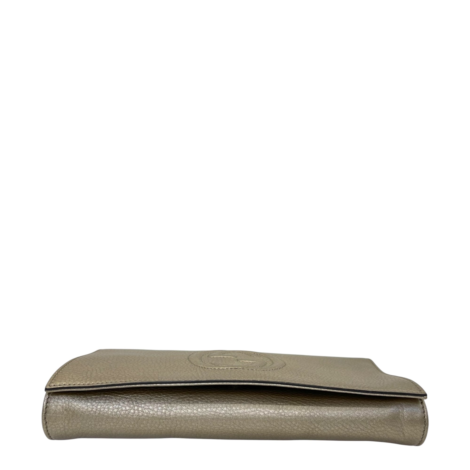 Gucci Gold Pebbled Leather Soho Clutch