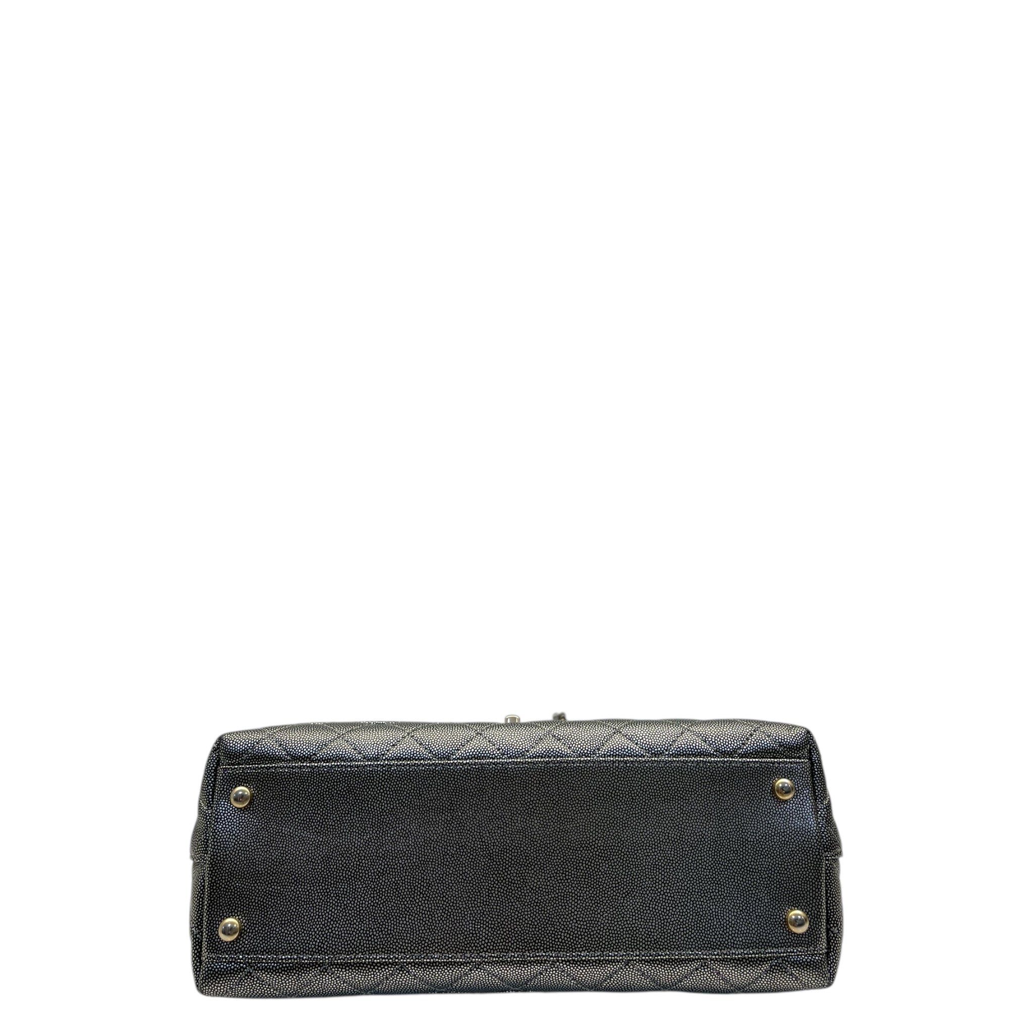 Chanel Grey Caviar Leather Coco Top Handle Bag
