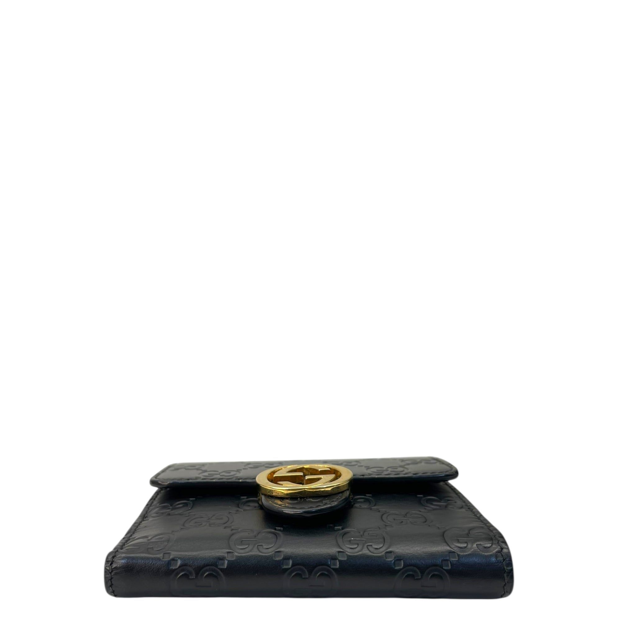 Gucci Black Guccissima Leather Interlocking G French Wallet