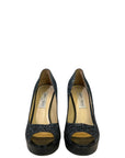 Jimmy Choo Dahlia Peep Toe Platform Pumps Blue/Black Coarse Glitter EU 38