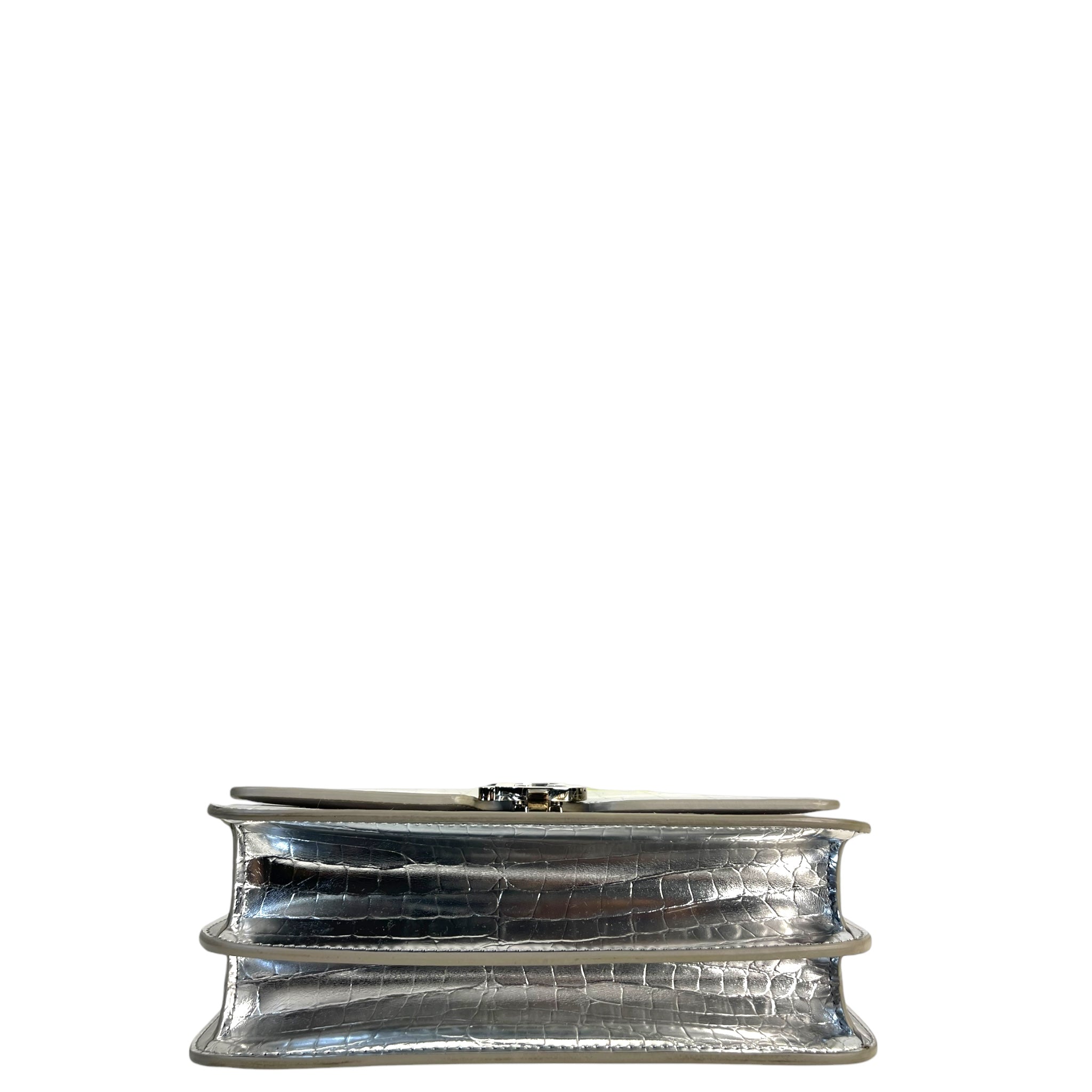 Burberry TB Small Silver Croc Embossed Shoulder Bag