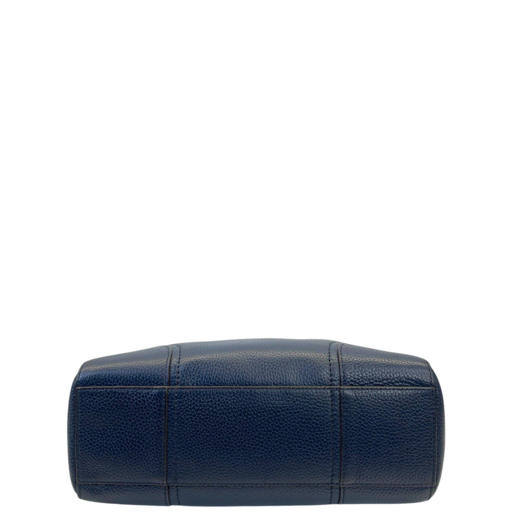 Michael Kors Hattie Satchel Bowling Bag Navy Blue Pebbled Leather