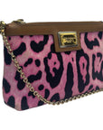 Dolce and Gabbana Leopard Print Denim Chain Shoulder Bag