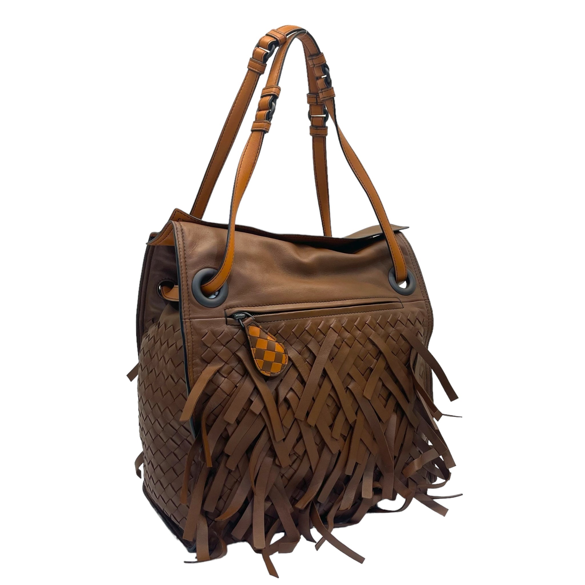 Bottega Veneta Brown Intrecciato Palio Fringe Tote Bag