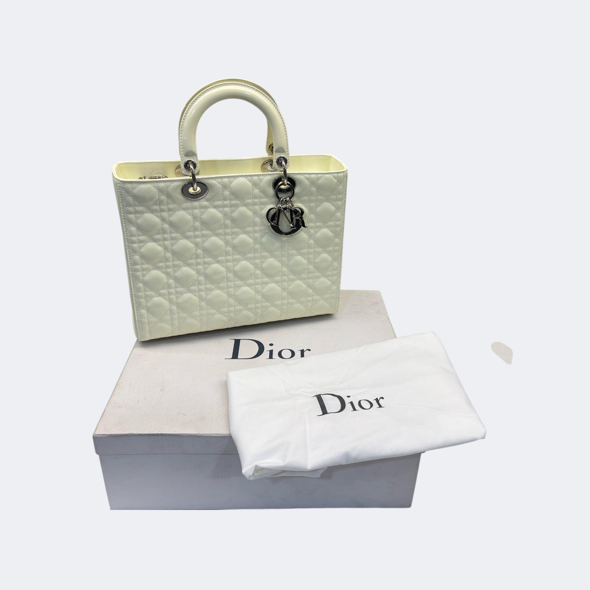 Dior White Cannage Leather Large Lady Dior Tote