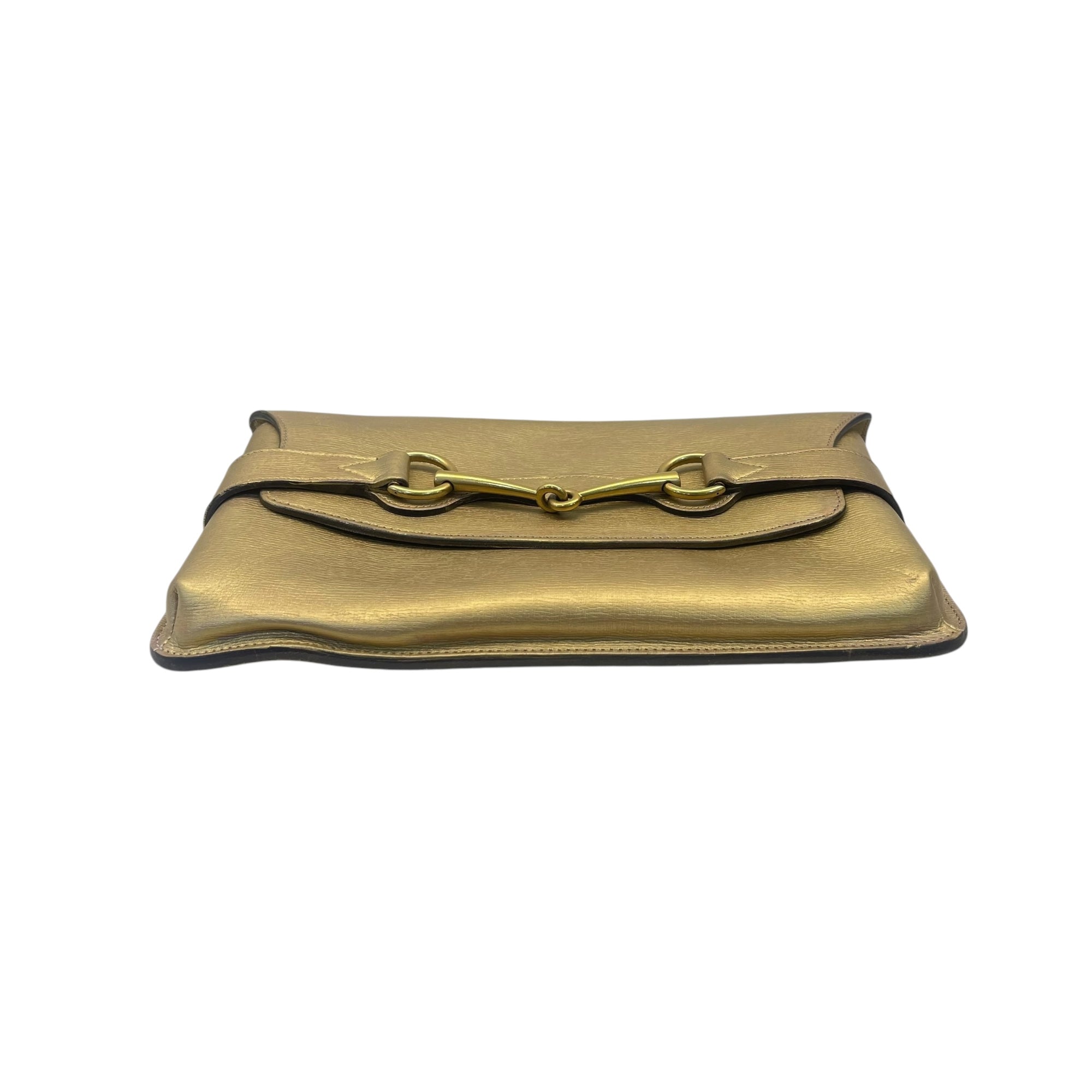 Gucci Gold Metallic Leather Horse Bit Clutch
