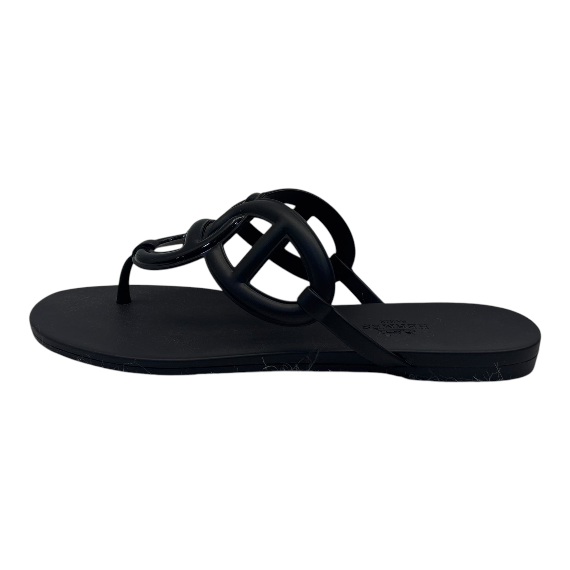 Hermes Black Rubber Egerie Thong Flats EU 38