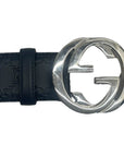 Gucci Guccissima Blue Leather Interlocking G Buckle Belt 100cm