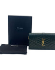 Yves Saint Laurent Dark Green Chevron Quilted Leather Envelope Flap Bag