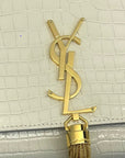 Saint Laurent White Croc Embossed Leather Small Kate Tassel Crossbody Bag