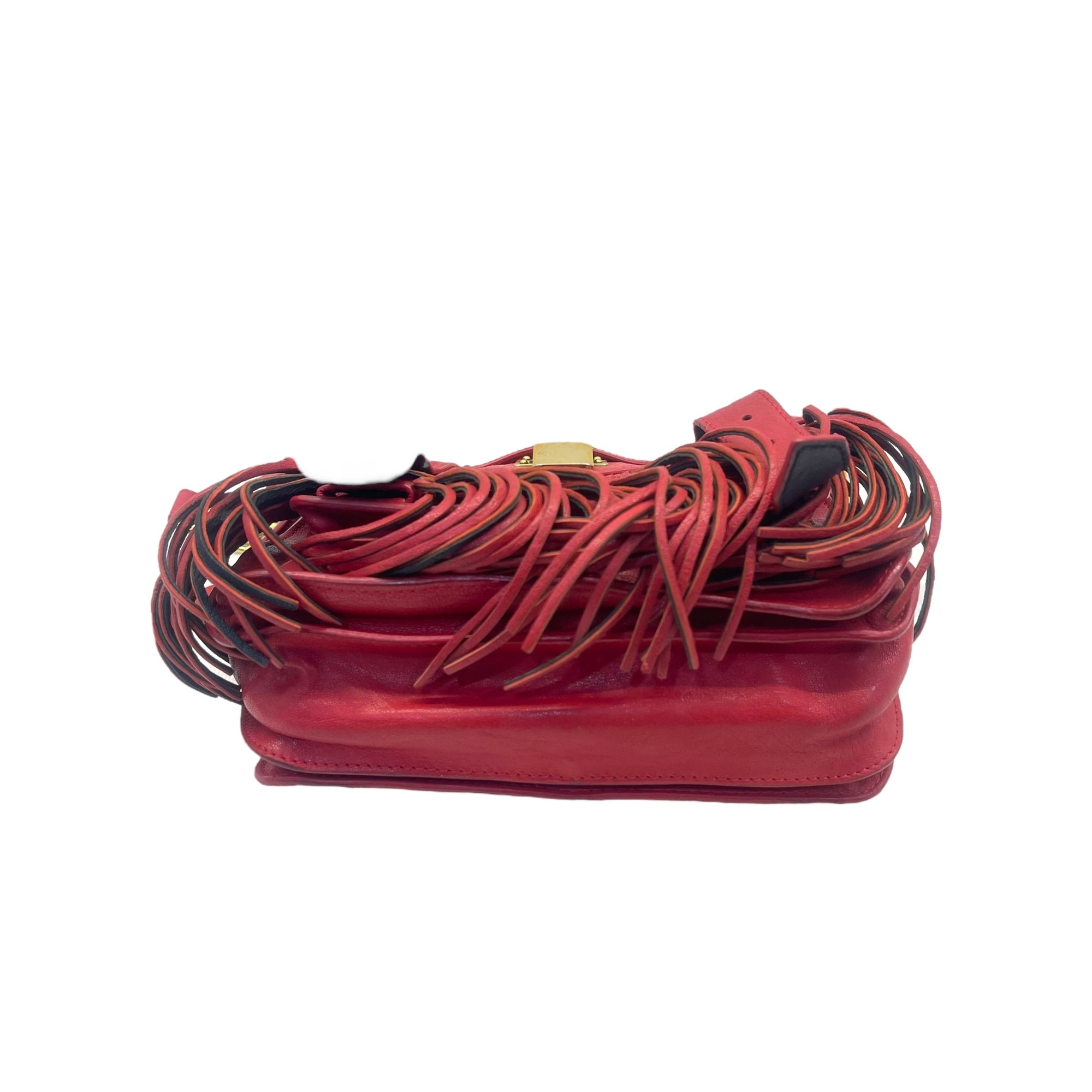 Proenza Schouler Mandarin Red Leather Fringe PS1 Tiny Bag