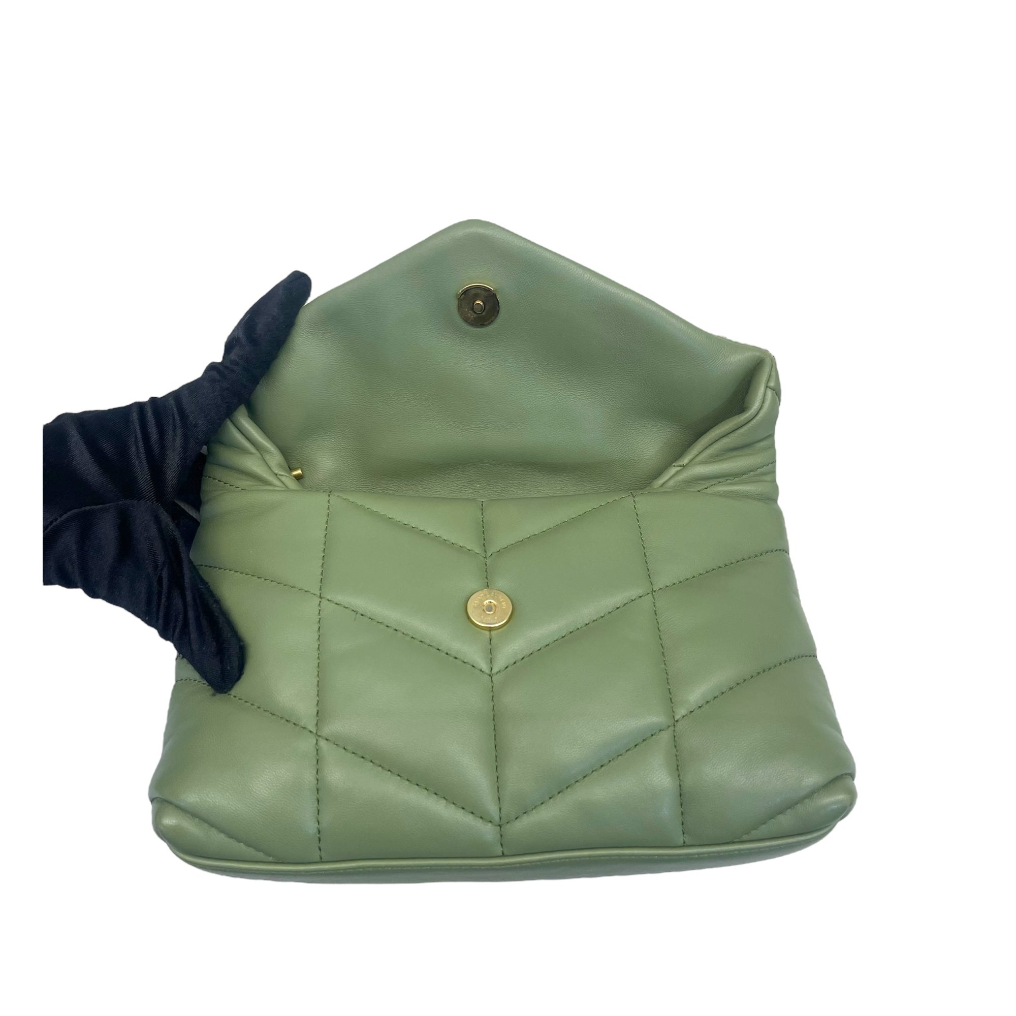 Saint Laurent Olive Puffer Leather Medium Loulou Shoulder Bag