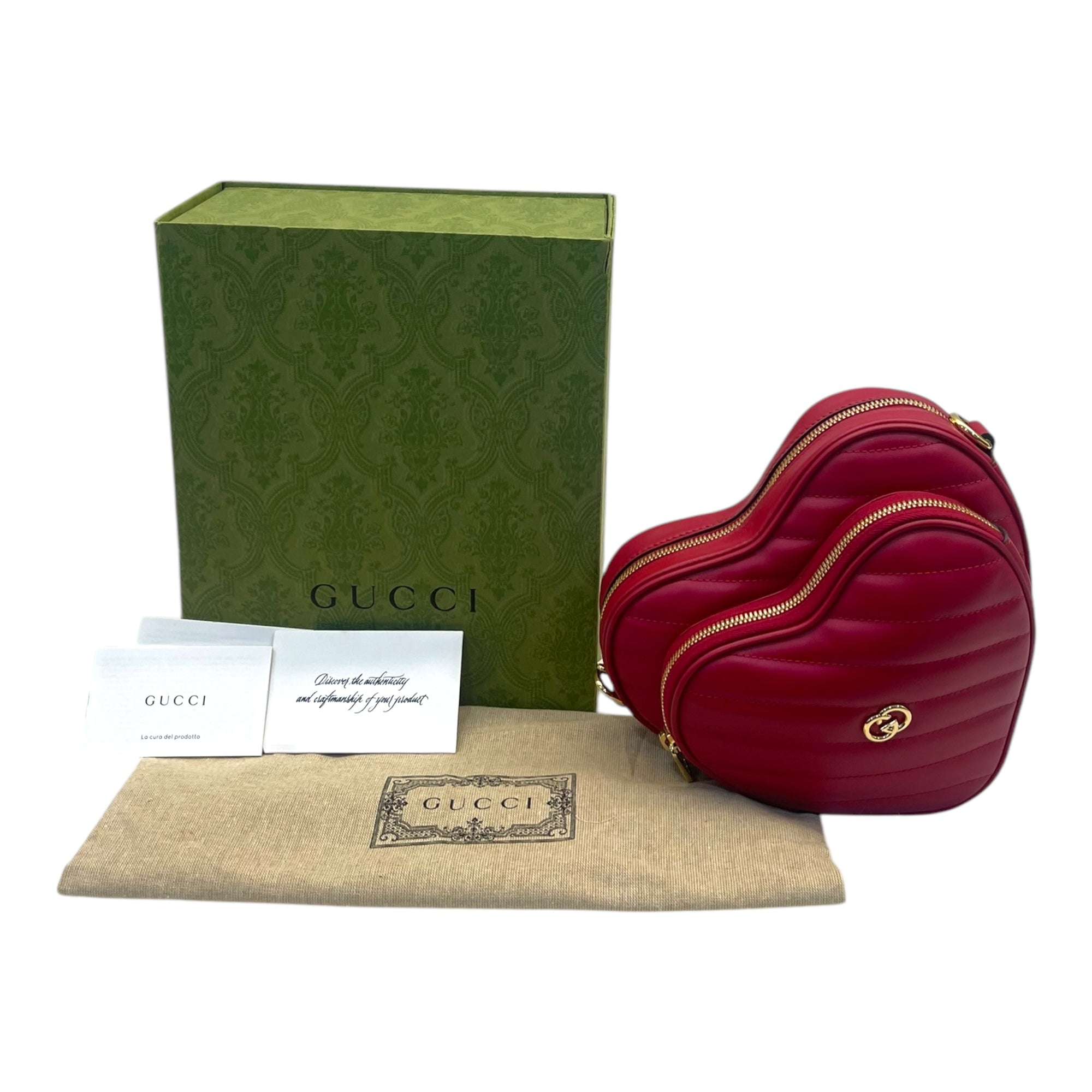 Gucci Red Leather Interlocking G Mini Heart Shoulder Bag