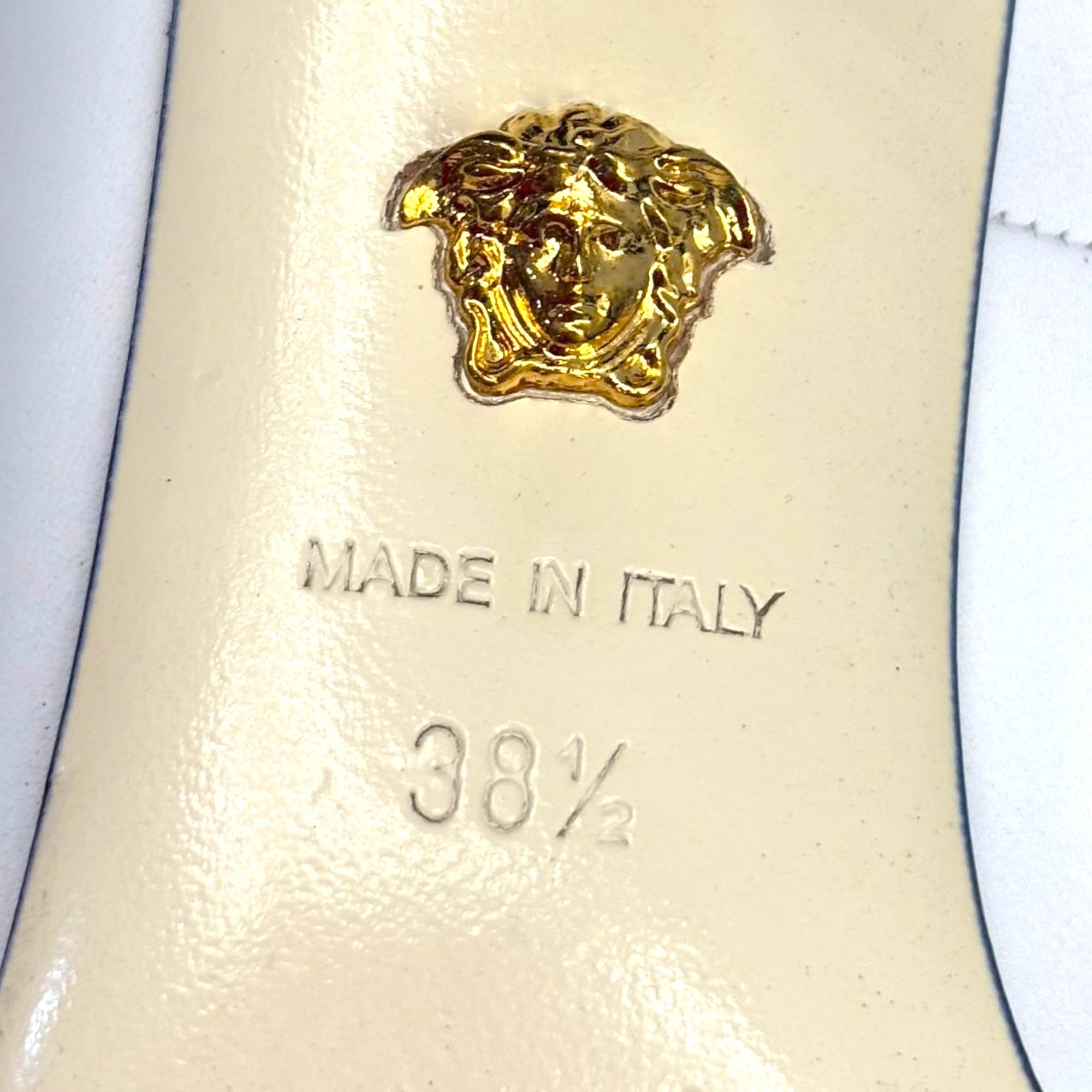 Versace White Leather Medusa Pointed Toe Pumps EU 38.5