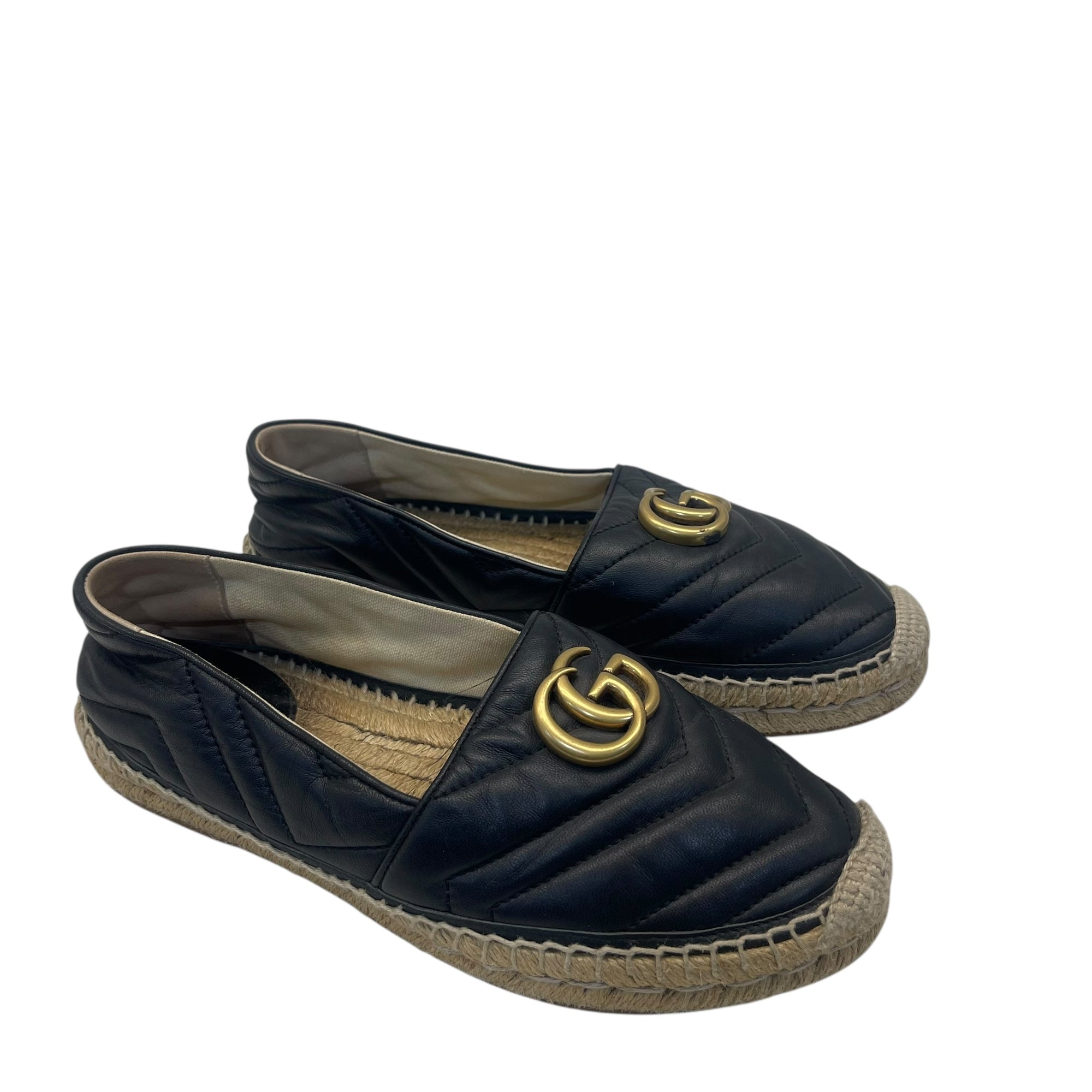 Gucci Black Leather GG Marmont Espadrilles EU 38.5