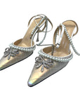 Mach & Mach Bow of Elizabeth Imitation Pearl Iridescent Pointed Toe Pump EU 39