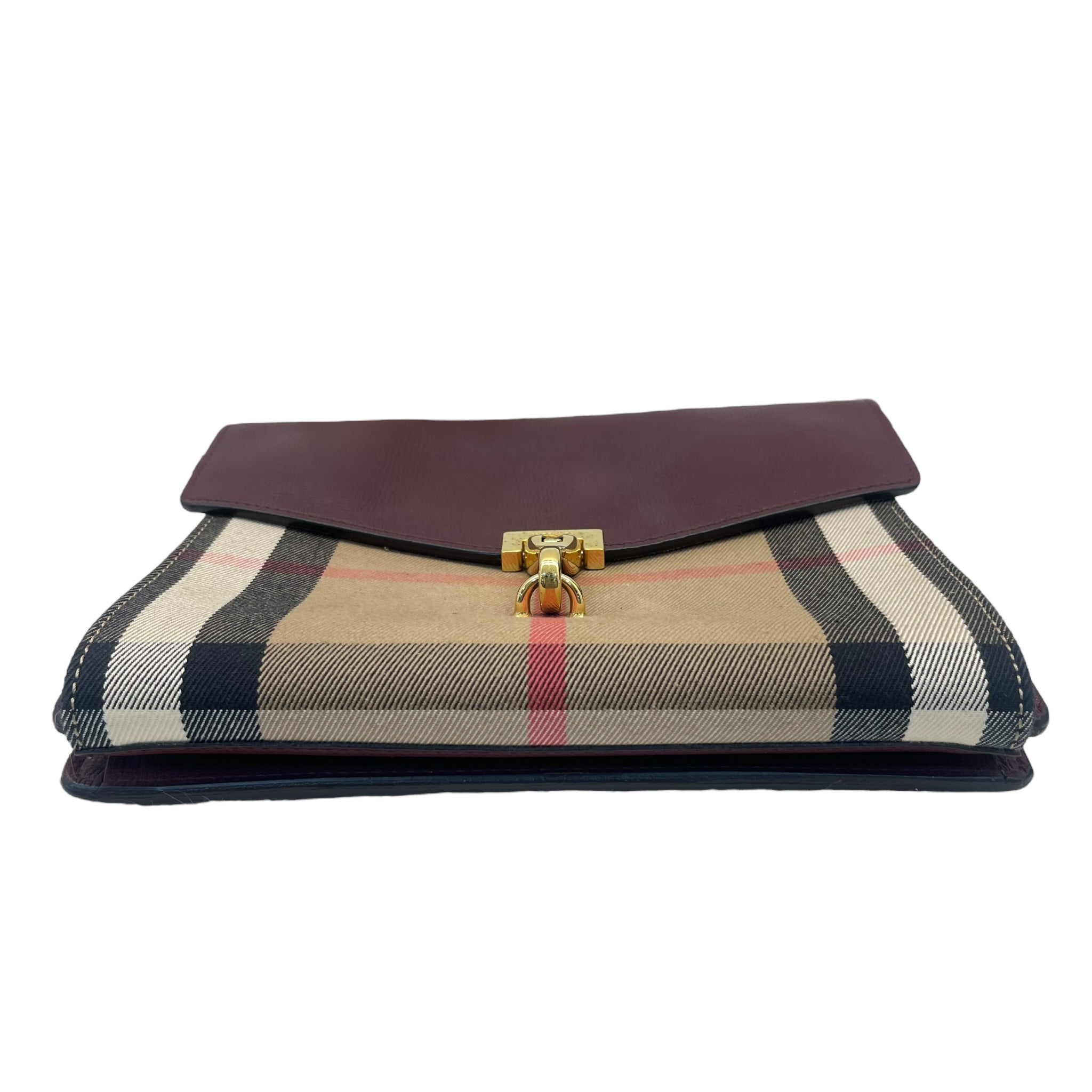 Burberry Burgundy House Check Canvas and Leather Crossbody Bag