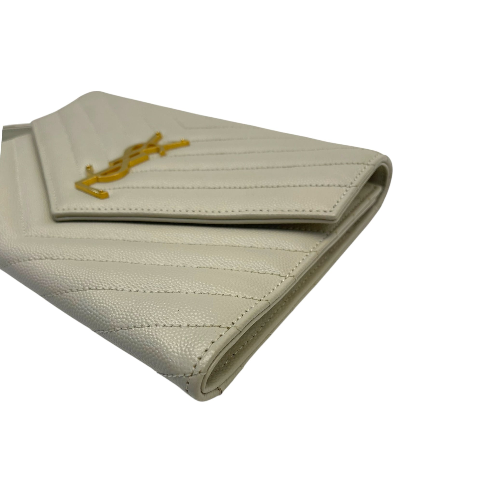 Saint Laurent Off White Matelasse Leather Monogram Chain Clutch
