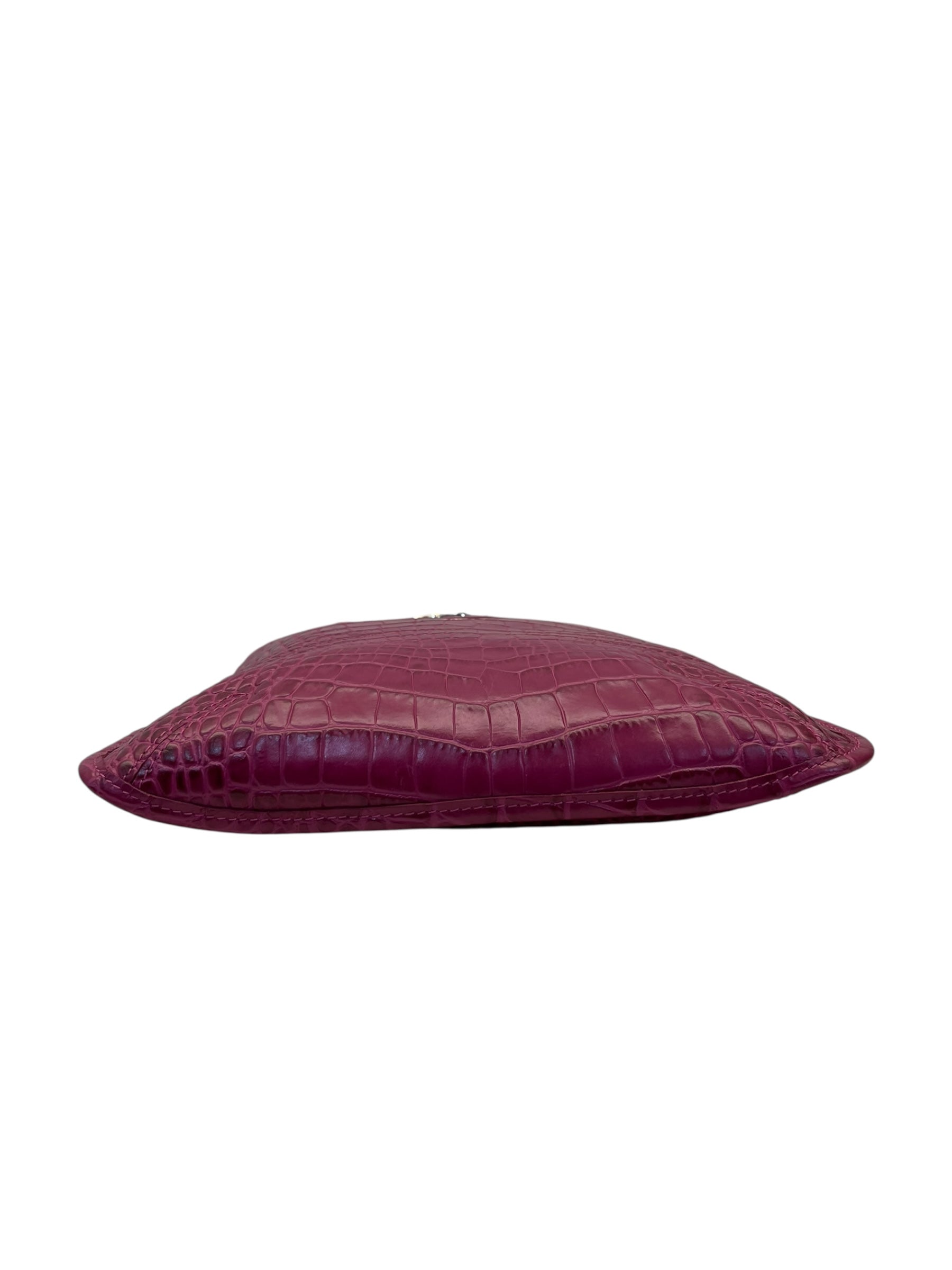 Longchamp Pink Croc Embossed Leather Crossbody Bag