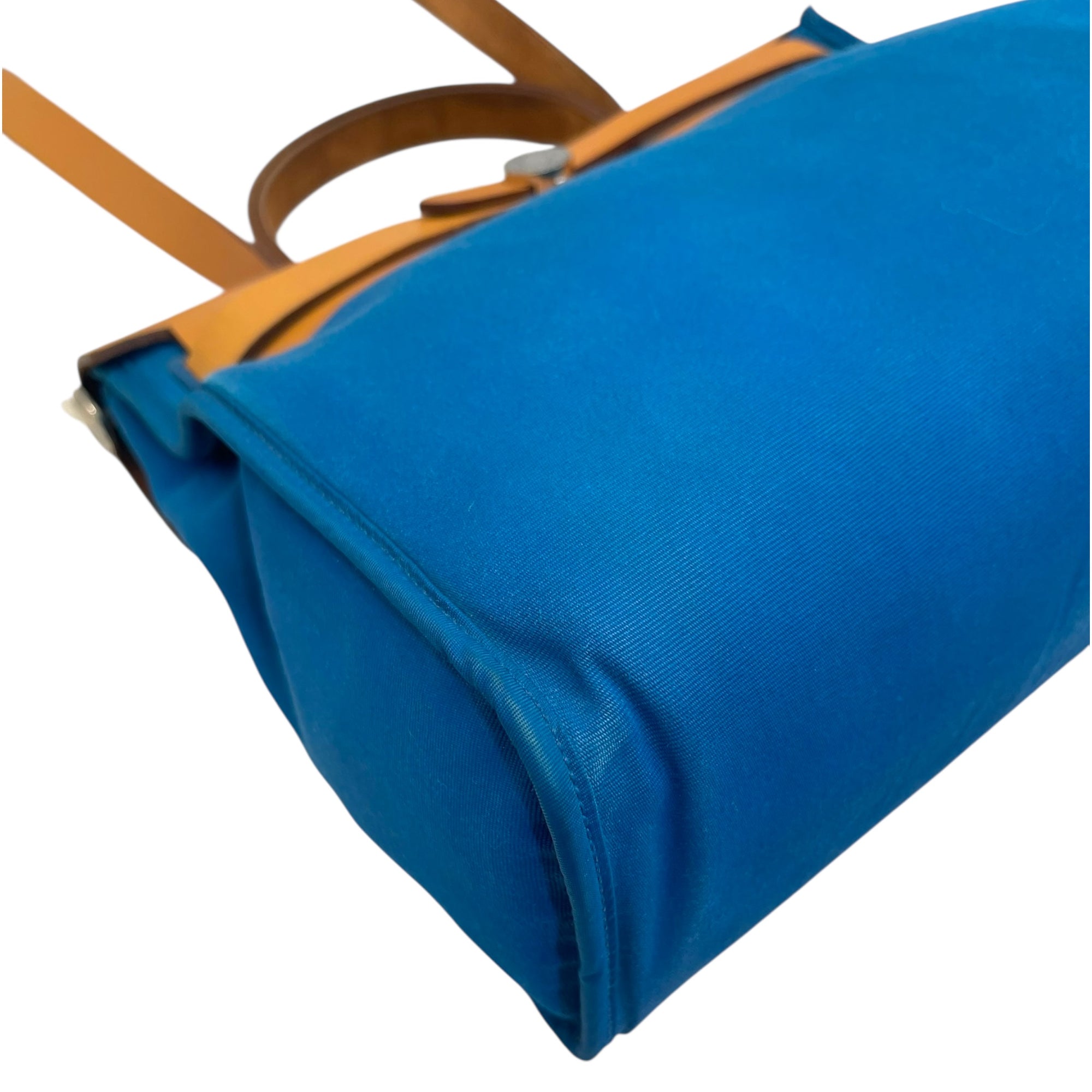 Hermes Blue/Brown Canvas and Leather Herbag Zip Bag