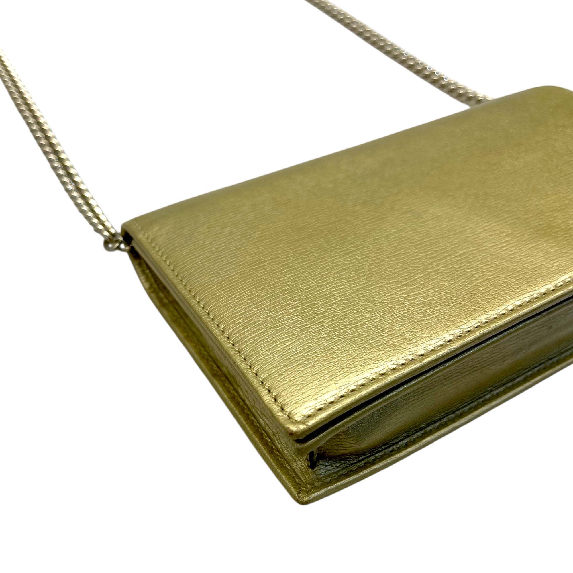 Gucci Gold Metallic Leather Betty Wallet On Chain
