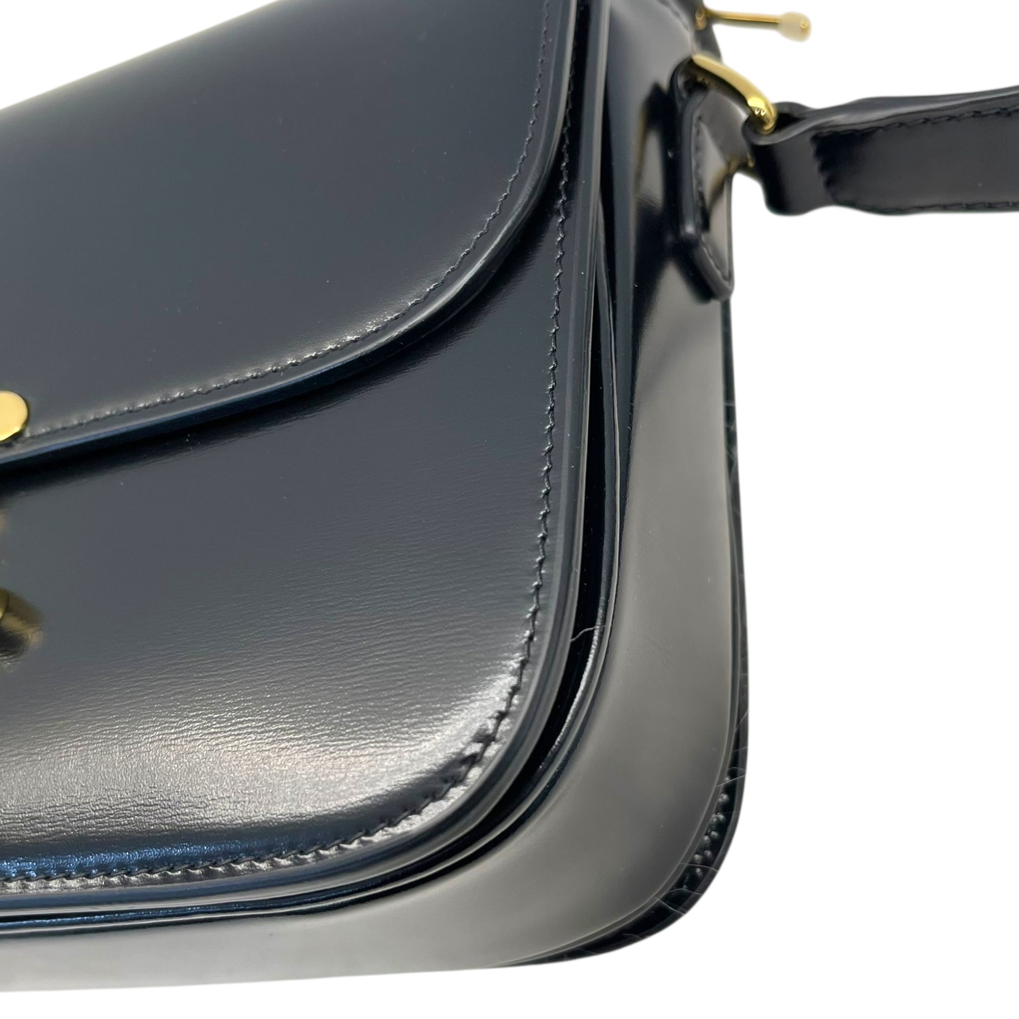 Celine Black Shiny Calf Leather Triomphe Shoulder Bag