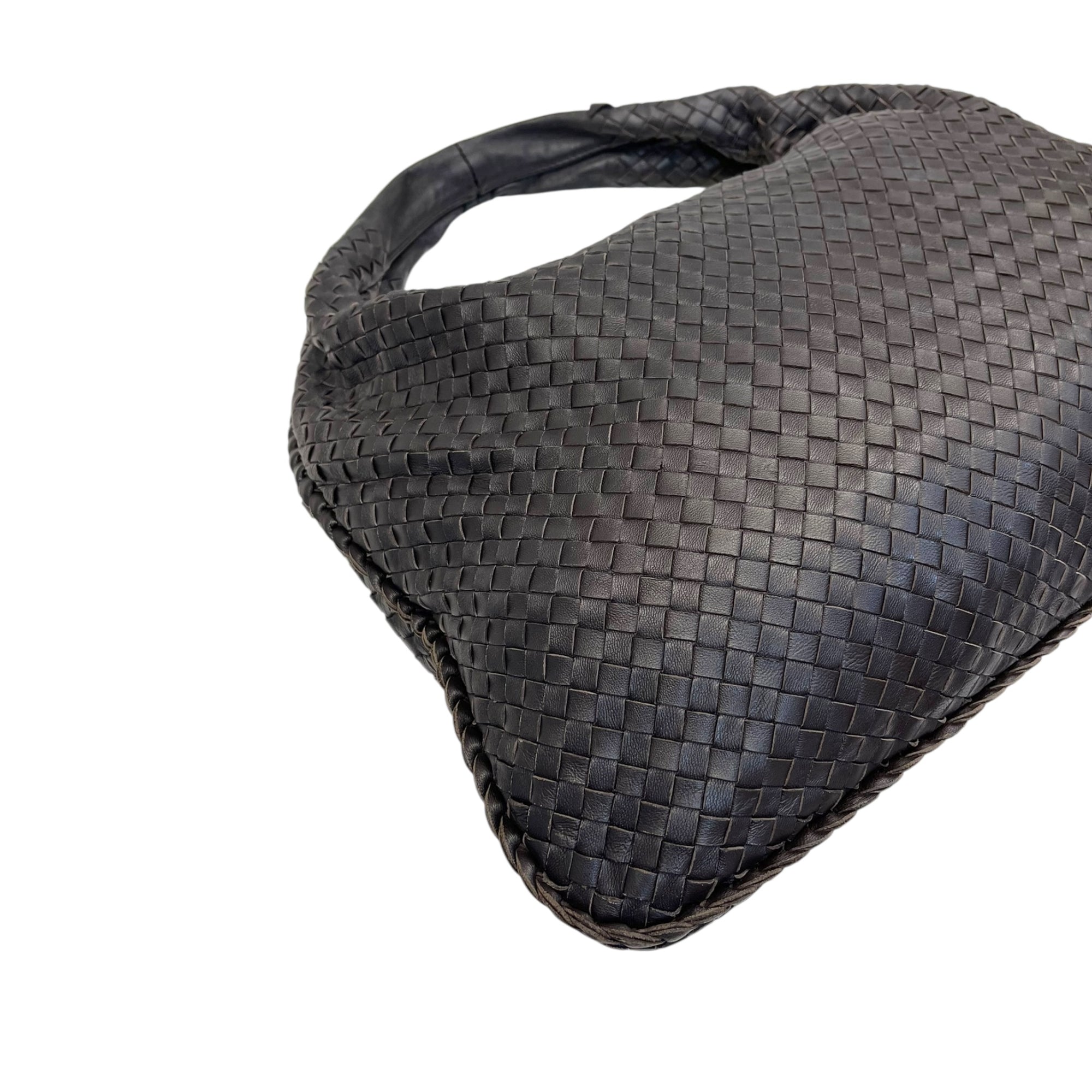 Bottega Veneta Black Intrecciato Woven Leather Maxi Veneta Hobo Bag