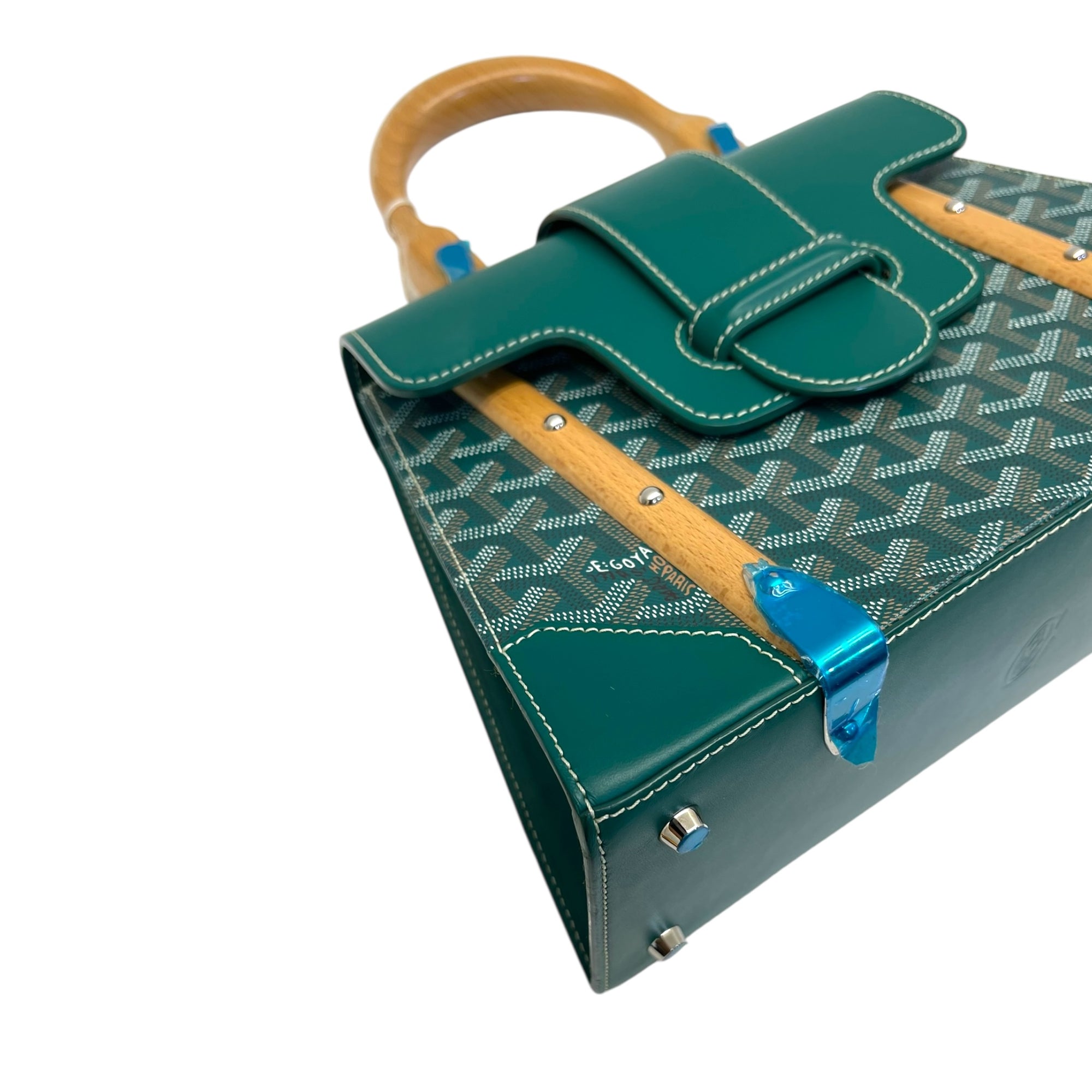 Goyard Green Coated Canvas and Leather PM Saigon Top Handle Bag